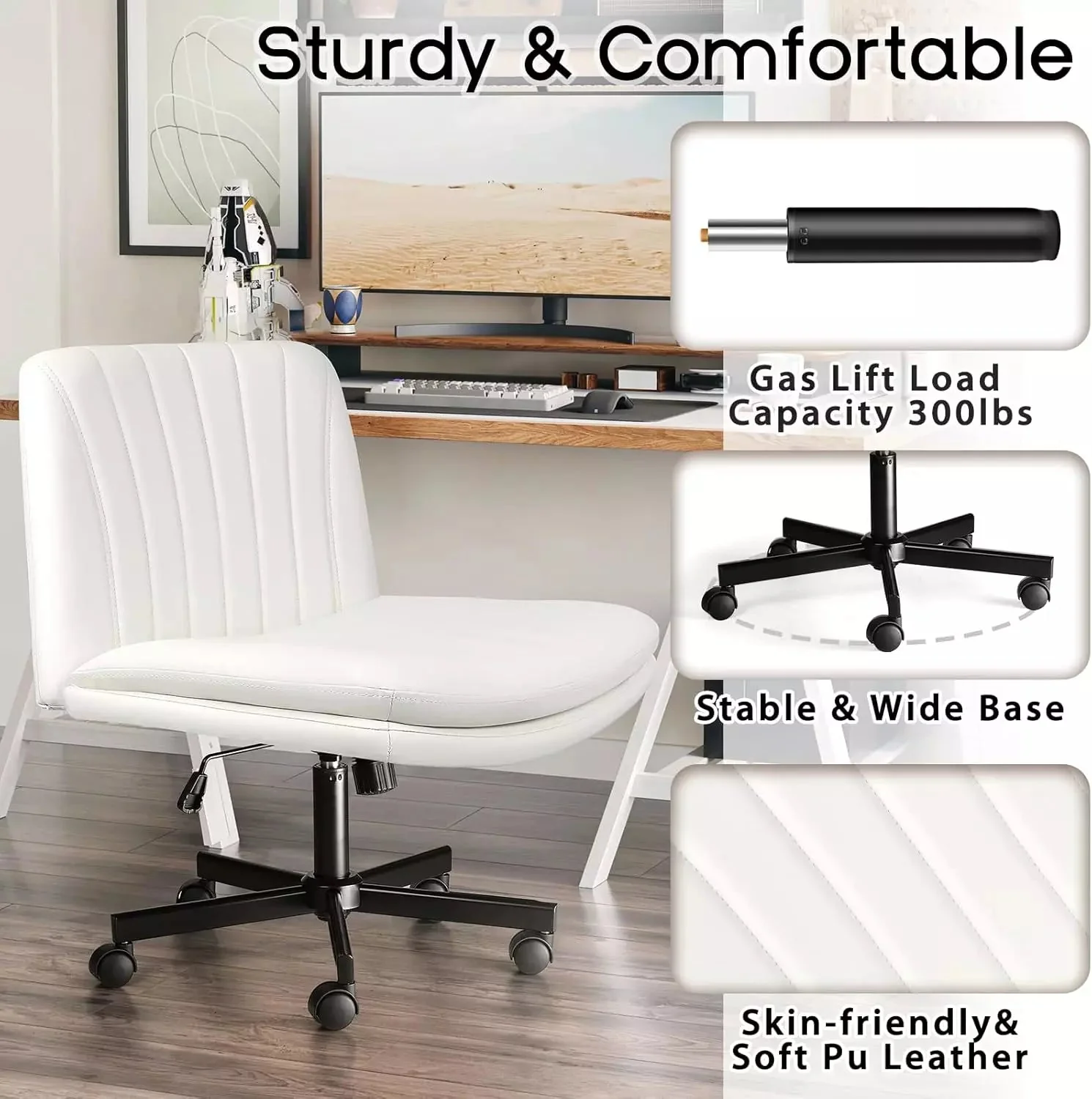 WALEAF Criss Cross Chair with Wheels,Armless Cross Legged Office Desk Chair - Image 26