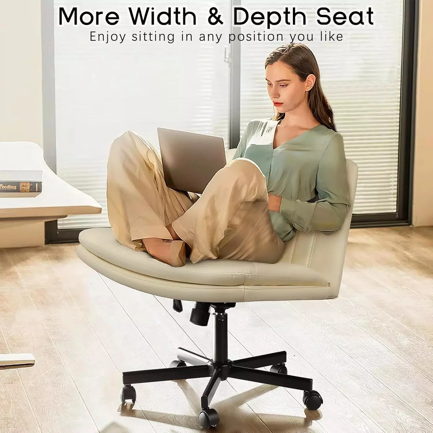 WALEAF Criss Cross Chair with Wheels,Armless Cross Legged Office Desk Chair - Image 3