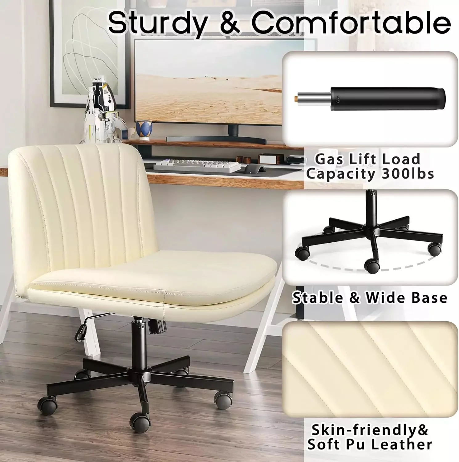 WALEAF Criss Cross Chair with Wheels,Armless Cross Legged Office Desk Chair - Image 5