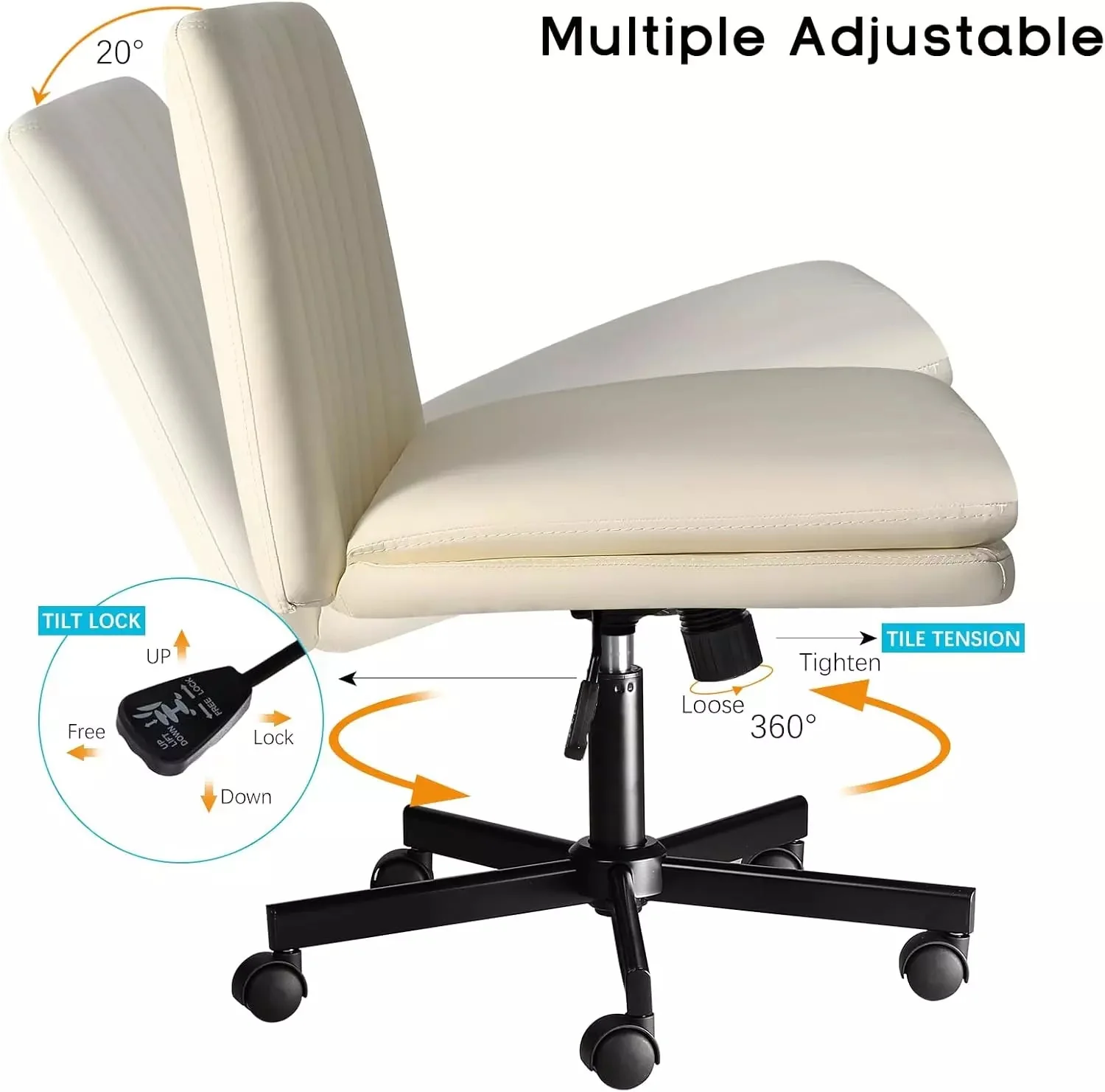 WALEAF Criss Cross Chair with Wheels,Armless Cross Legged Office Desk Chair - Image 7