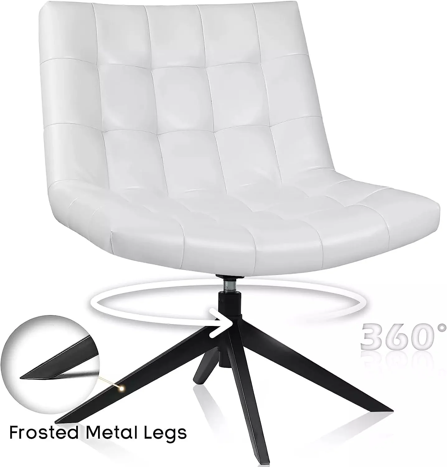 PUKAMI Mid Century Modern Accent Chair,Faux Leather Swivel Desk Chair No Wheels - Image 12