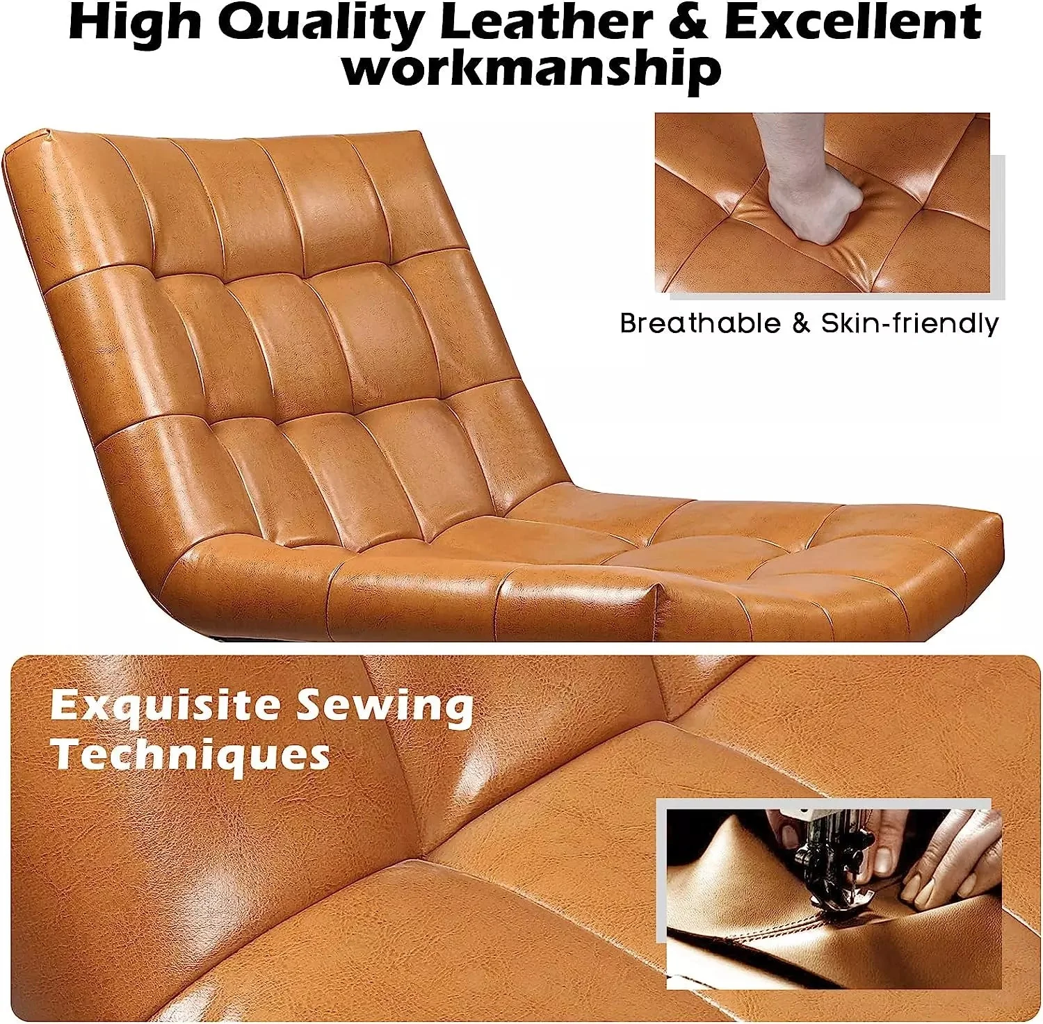 PUKAMI Mid Century Modern Accent Chair,Faux Leather Swivel Desk Chair No Wheels - Image 4