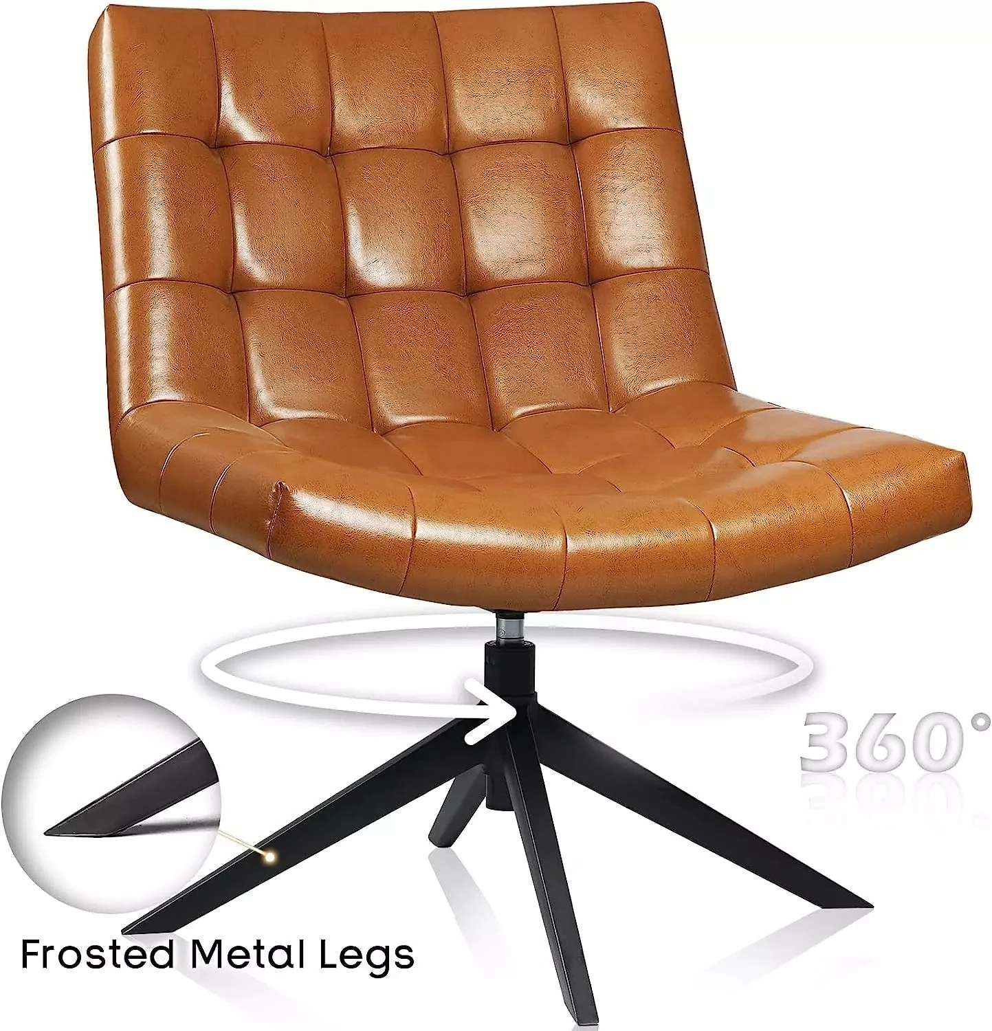 PUKAMI Mid Century Modern Accent Chair,Faux Leather Swivel Desk Chair No Wheels - Image 5