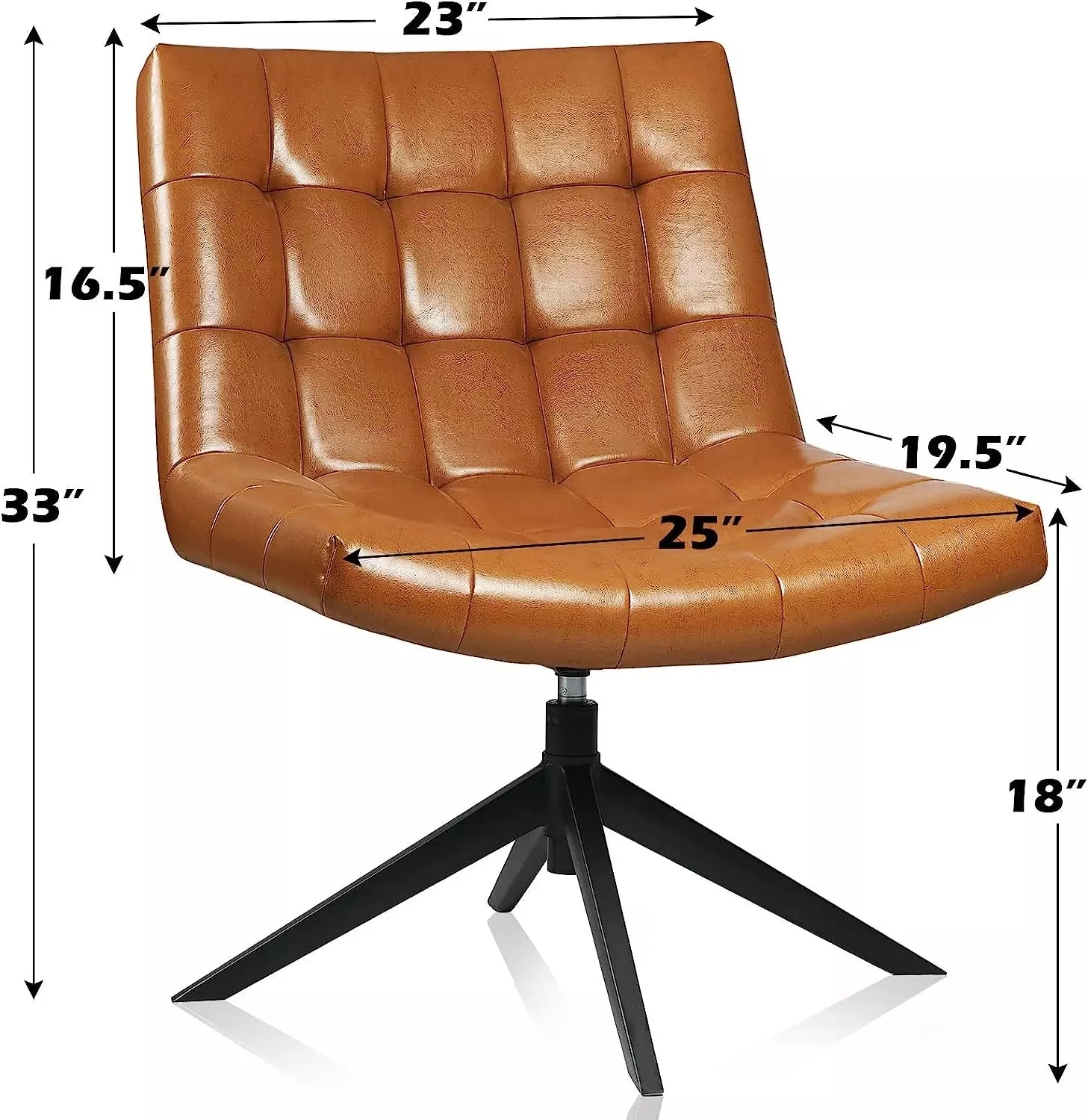 PUKAMI Mid Century Modern Accent Chair,Faux Leather Swivel Desk Chair No Wheels - Image 7
