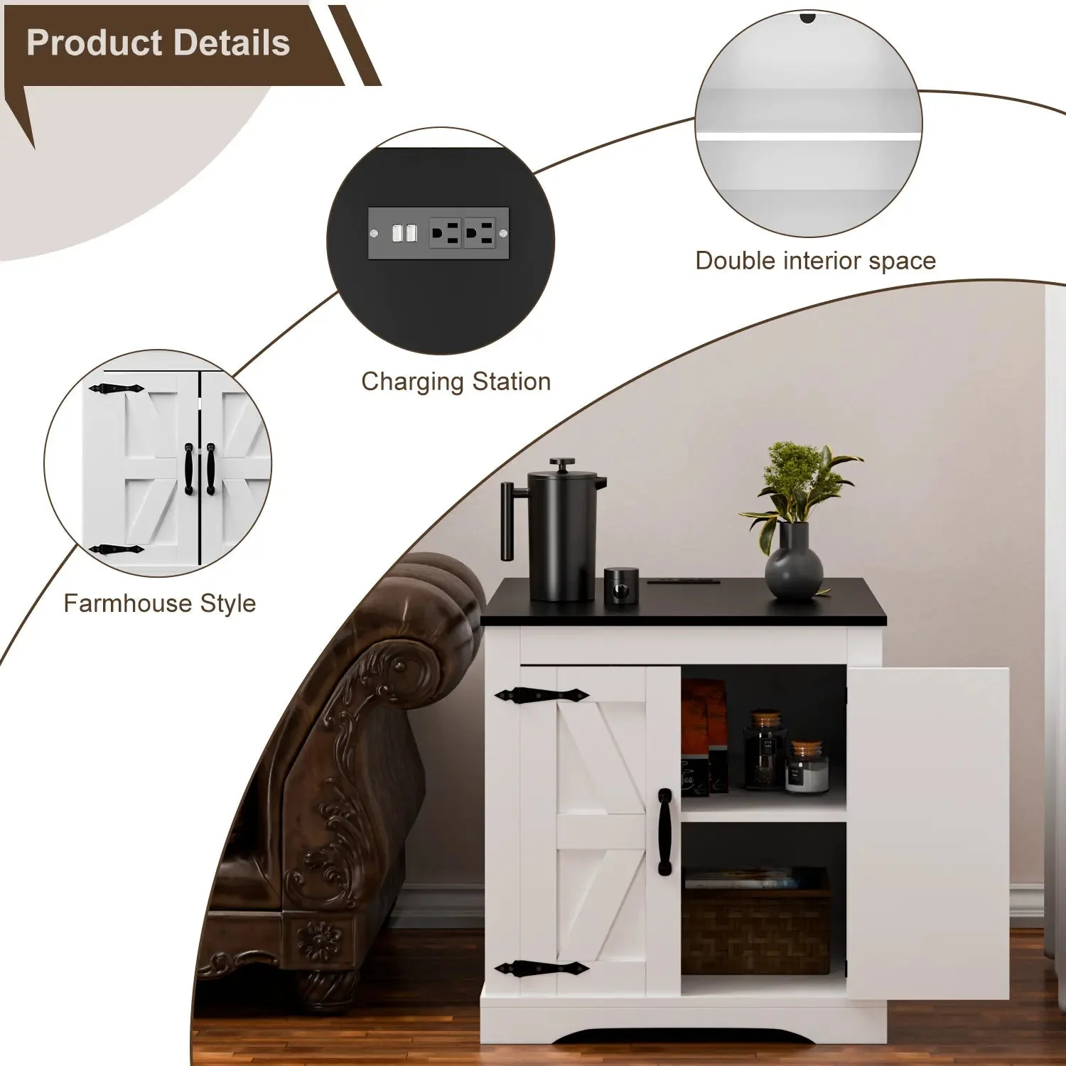 VITESSE 24" Large Sofa Side Table with Charging Station - Image 6