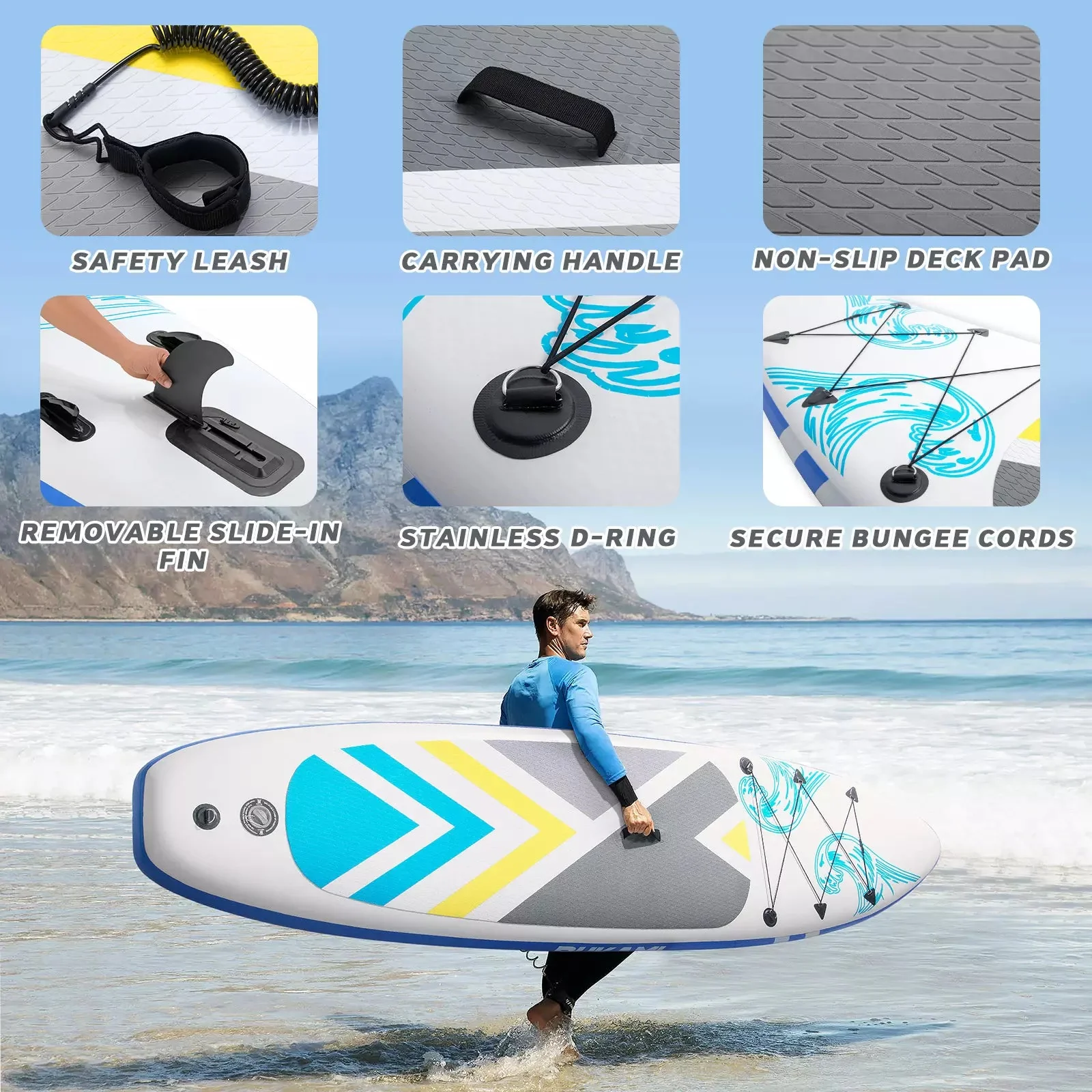 WALEAF 10'6" Inflatable Stand Up Paddle Board with Premium SUP Paddle Board - Image 3