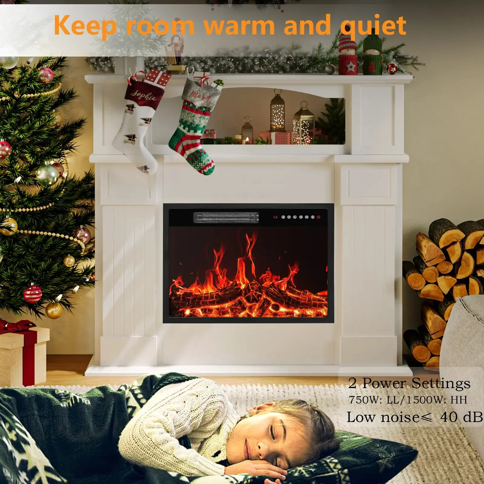 Vitesse 43" Electric Fireplace with Mantel, 23 inch Electric Fireplace Insert - Image 3