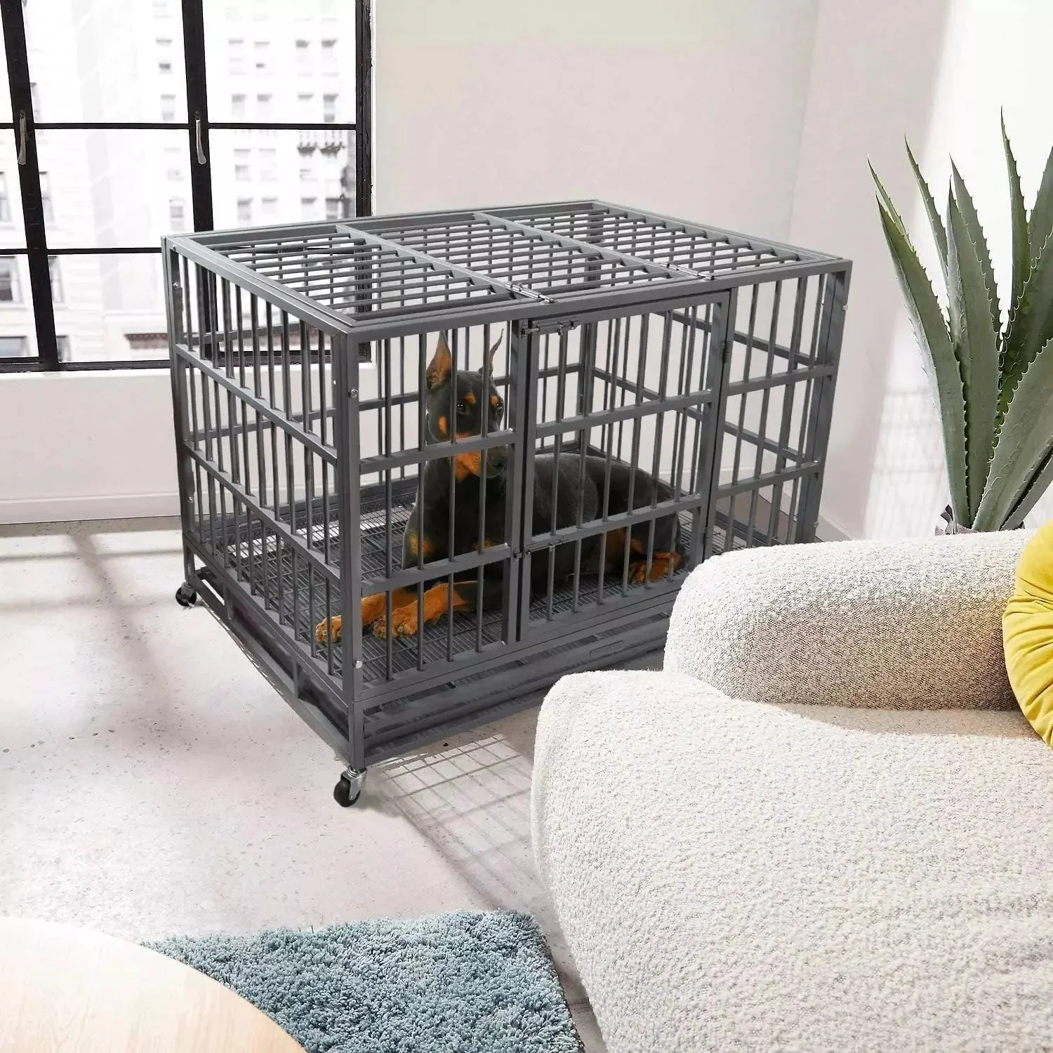 WALEAF 48/38 inch Heavy Duty Indestructible Metal Dog Crate DC01 - Image 15