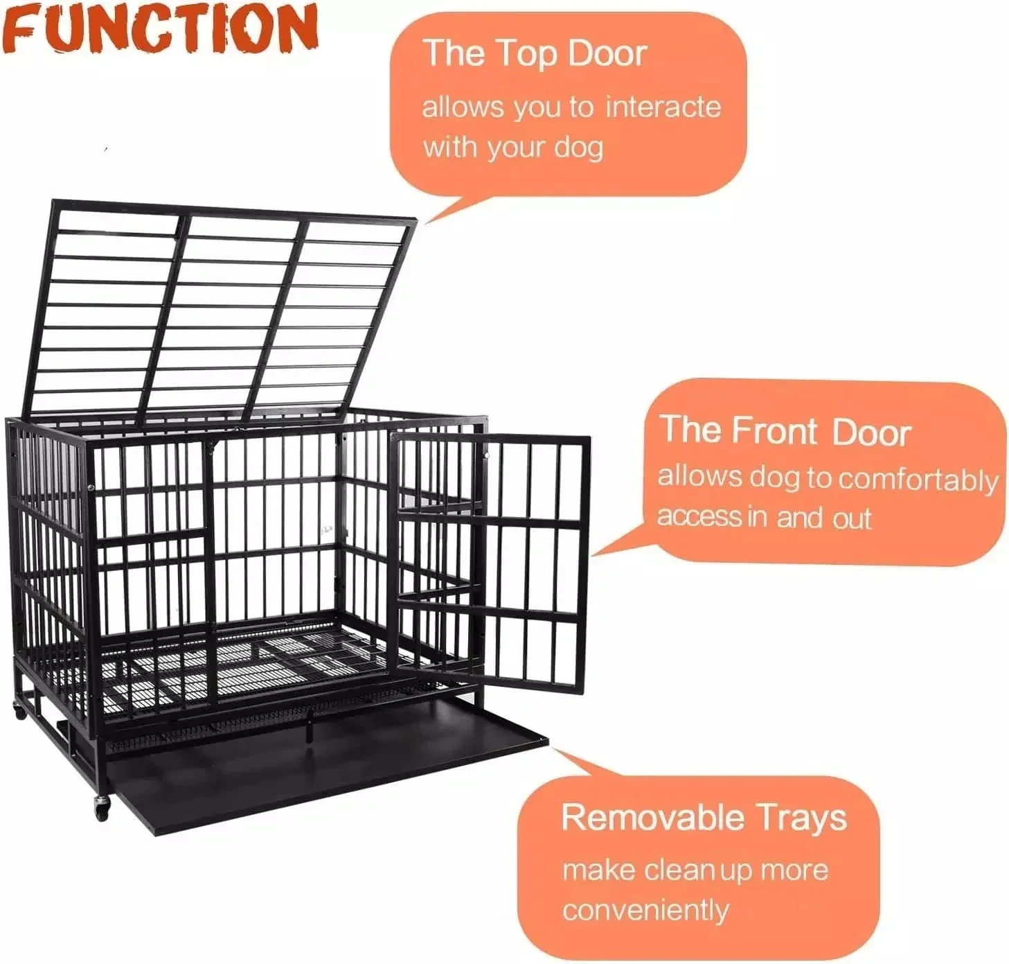 WALEAF 48/38 inch Heavy Duty Indestructible Metal Dog Crate DC01 - Image 19