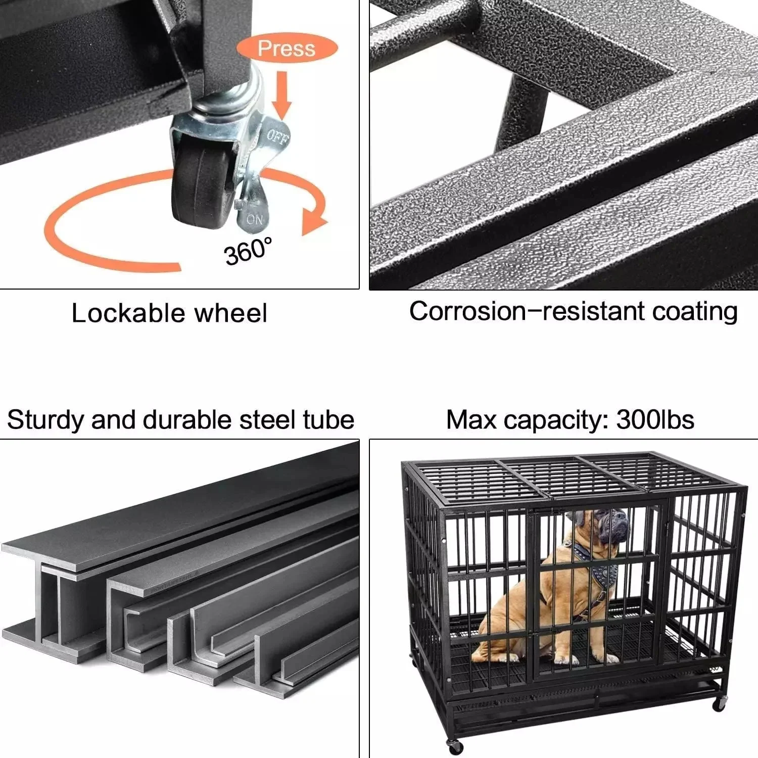 WALEAF 48/38 inch Heavy Duty Indestructible Metal Dog Crate DC01 - Image 21