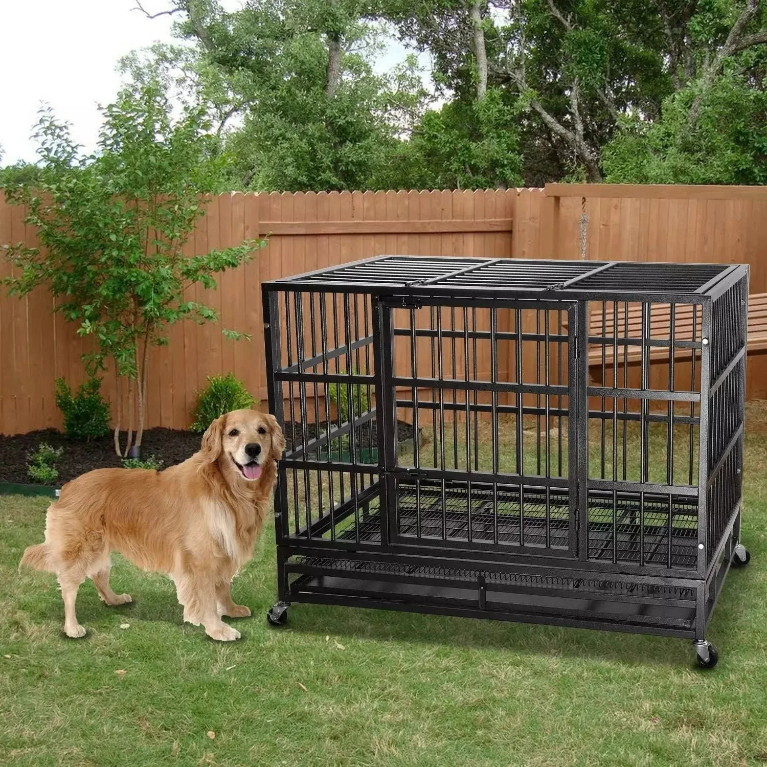 WALEAF 48/38 inch Heavy Duty Indestructible Metal Dog Crate DC01 - Image 23