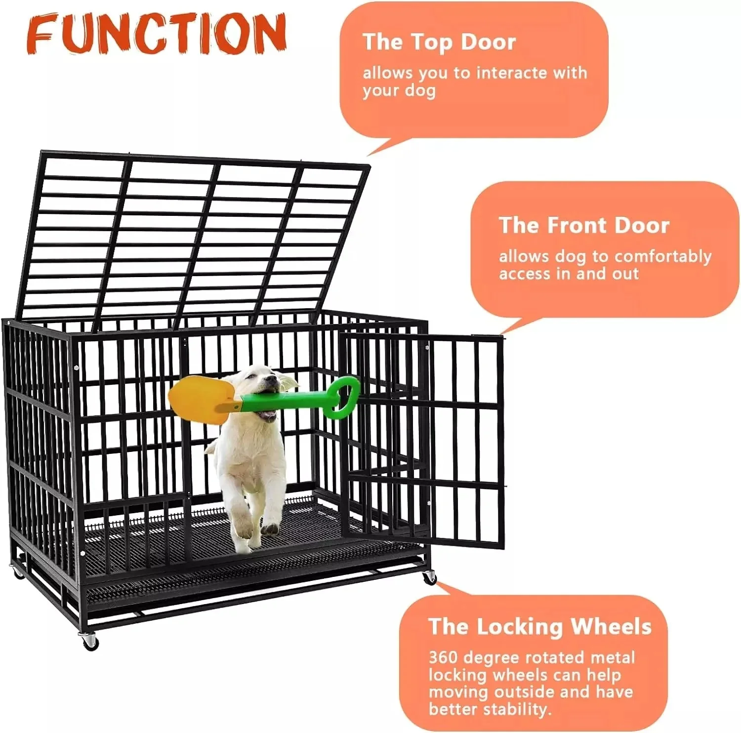 WALEAF 48/38 inch Heavy Duty Indestructible Metal Dog Crate DC01 - Image 4