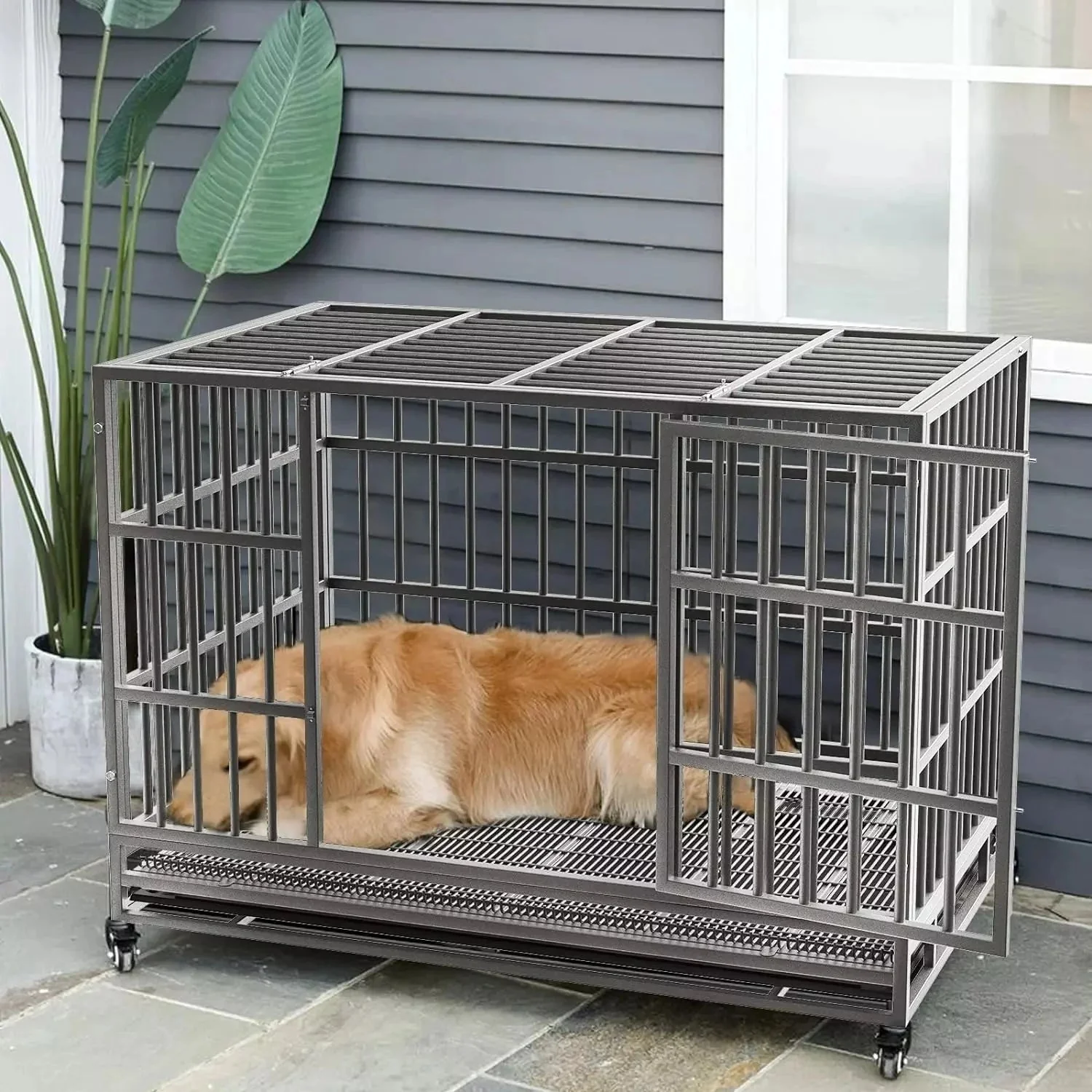 WALEAF 48/38 inch Heavy Duty Indestructible Metal Dog Crate DC01 - Image 41