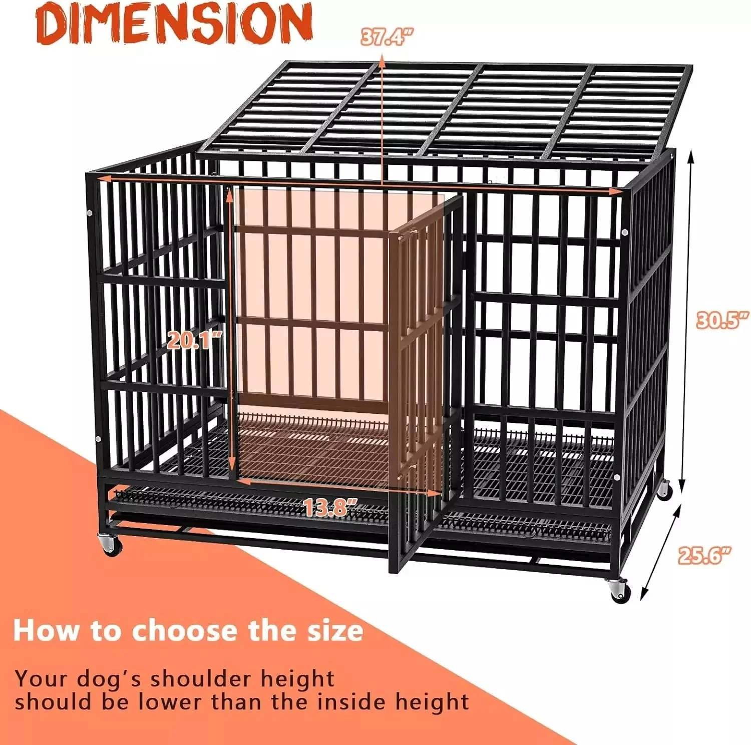 WALEAF 48/38 inch Heavy Duty Indestructible Metal Dog Crate DC01 - Image 7