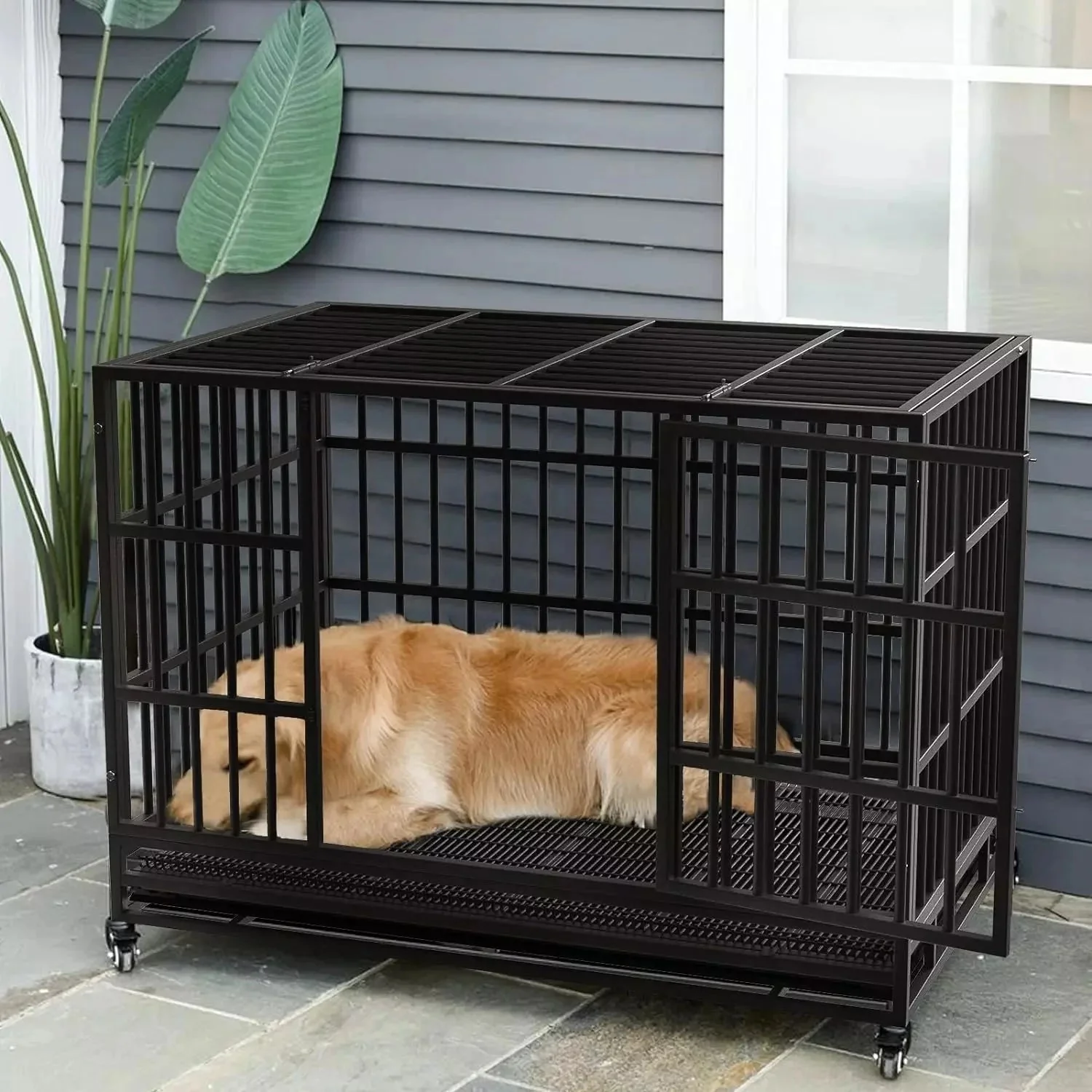 WALEAF 48/38 inch Heavy Duty Indestructible Metal Dog Crate DC01 - Image 8