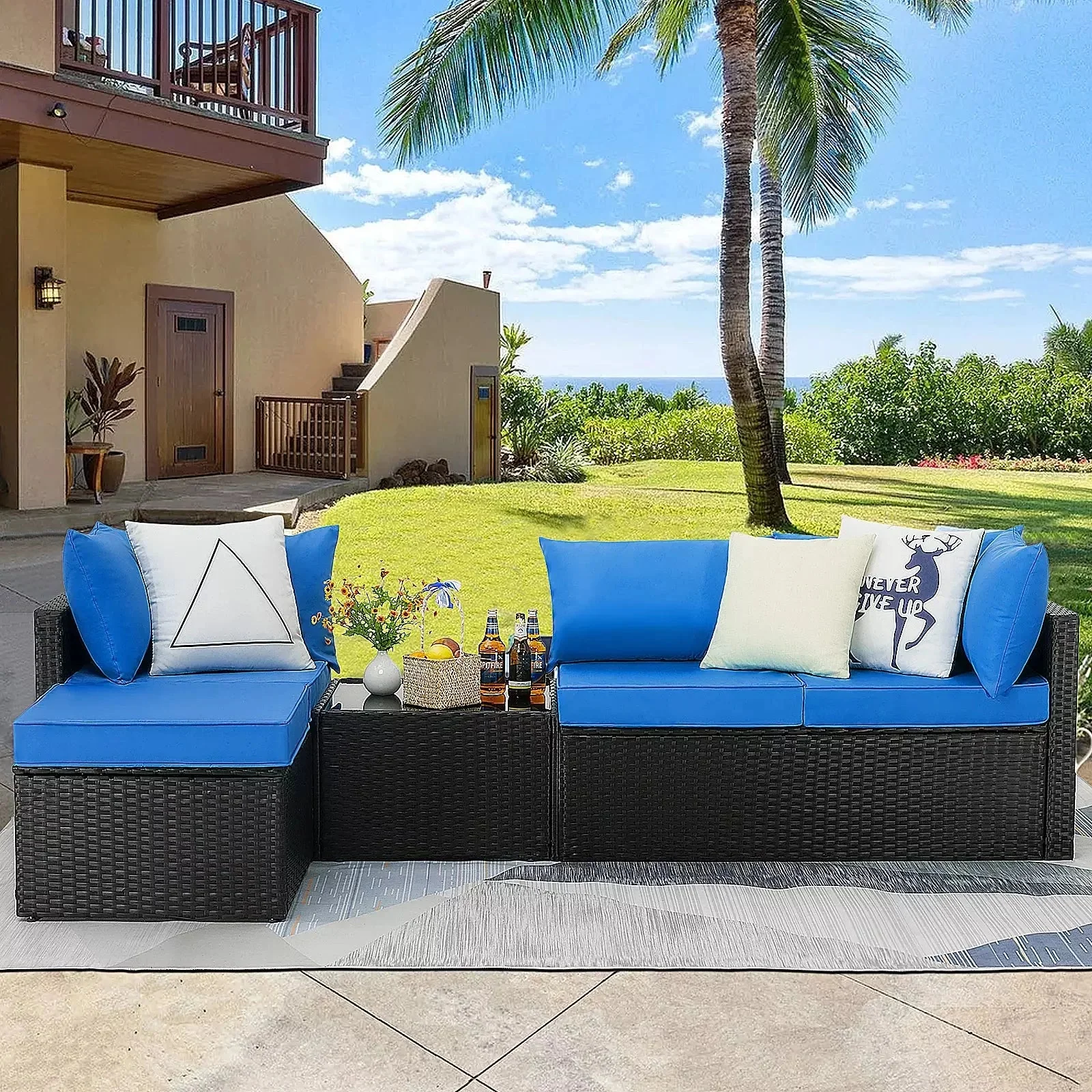 Vitesse 5 Pieces L Shaped Modular Patio Furniture Sets with Ottoman - Image 15