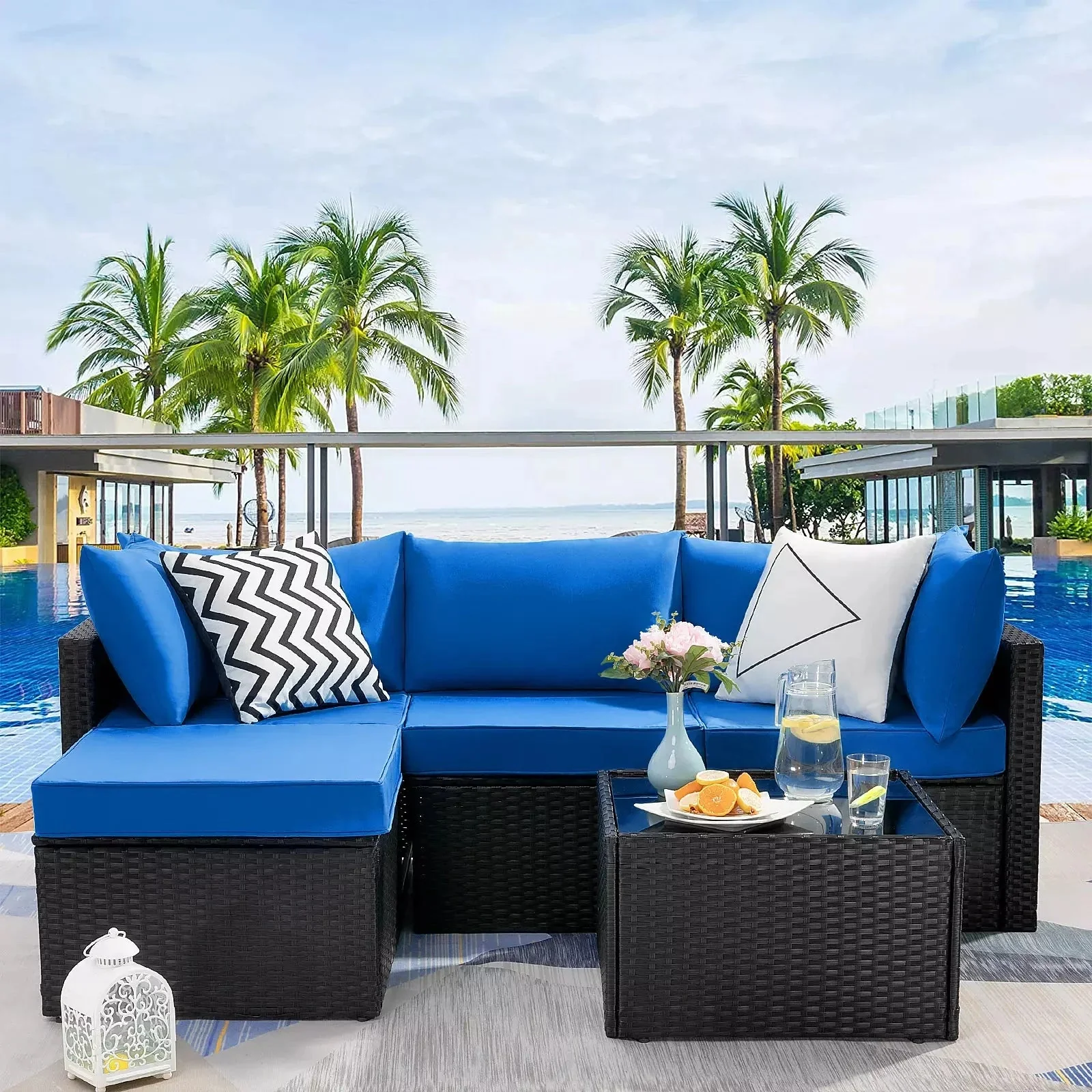 Vitesse 5 Pieces L Shaped Modular Patio Furniture Sets with Ottoman - Image 16
