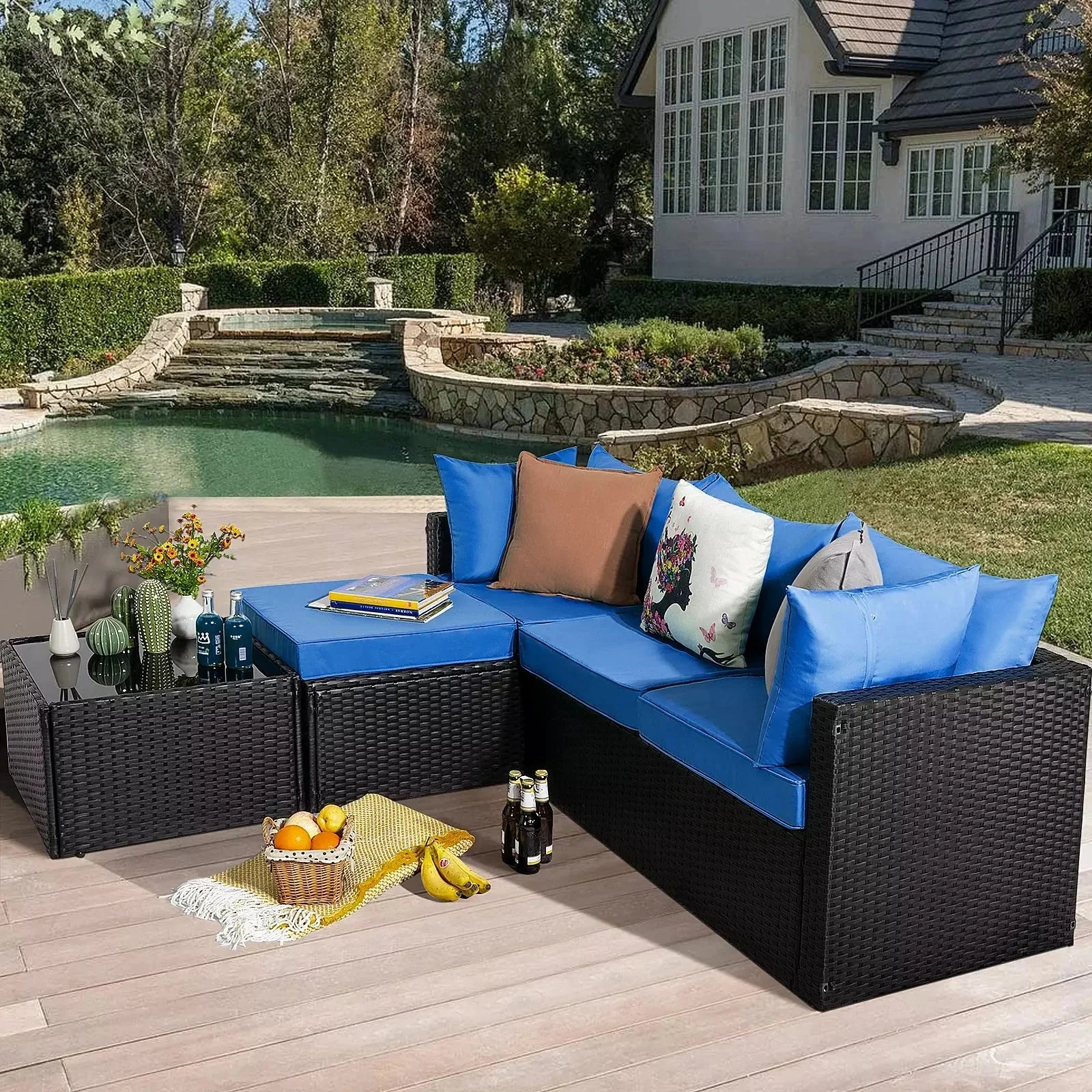 Vitesse 5 Pieces L Shaped Modular Patio Furniture Sets with Ottoman - Image 17