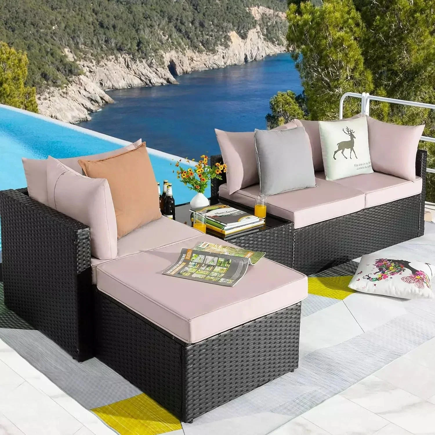 Vitesse 5 Pieces L Shaped Modular Patio Furniture Sets with Ottoman - Image 2