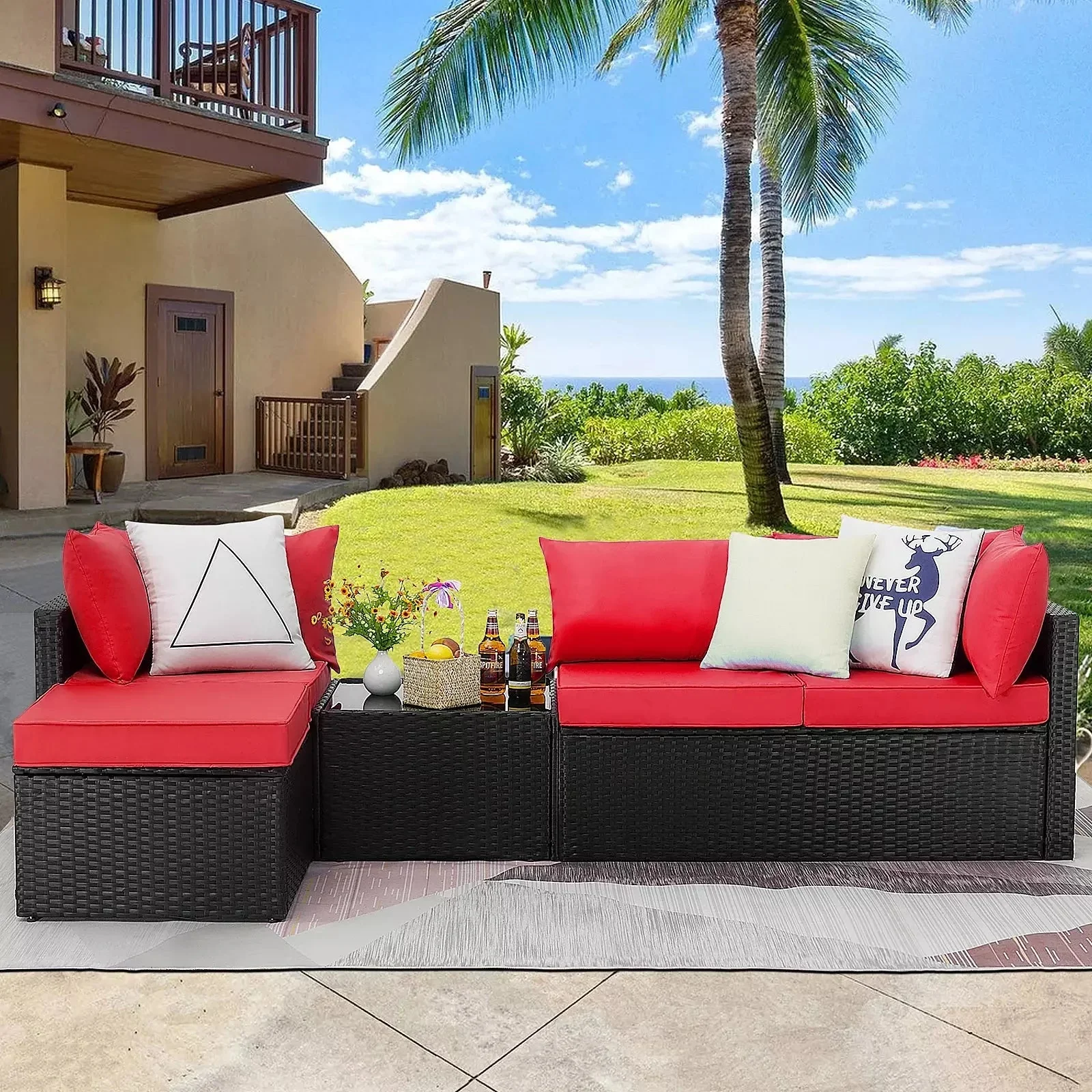Vitesse 5 Pieces L Shaped Modular Patio Furniture Sets with Ottoman - Image 24