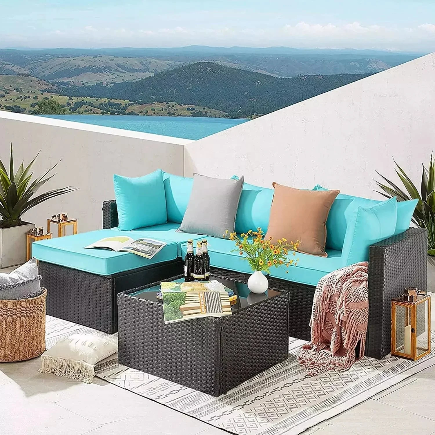 Vitesse 5 Pieces L Shaped Modular Patio Furniture Sets with Ottoman - Image 27