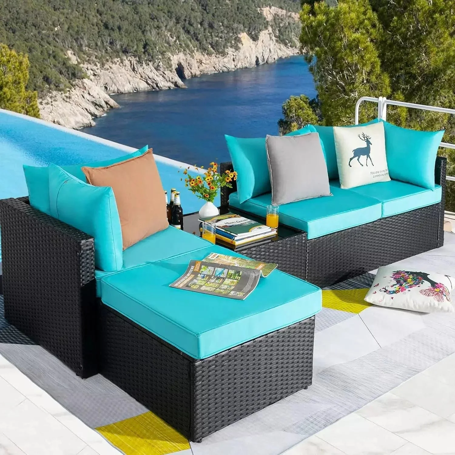 Vitesse 5 Pieces L Shaped Modular Patio Furniture Sets with Ottoman - Image 28