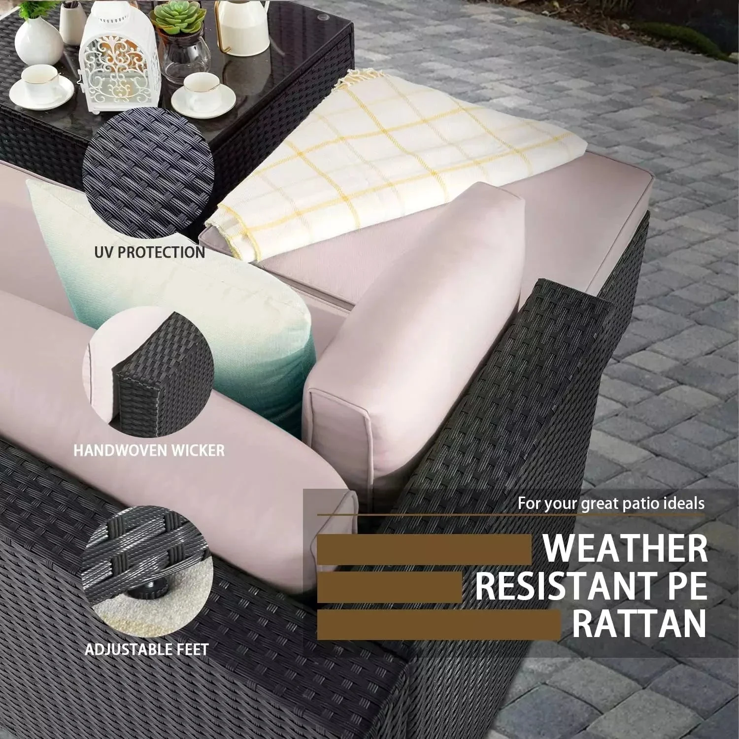 Vitesse 5 Pieces L Shaped Modular Patio Furniture Sets with Ottoman - Image 3