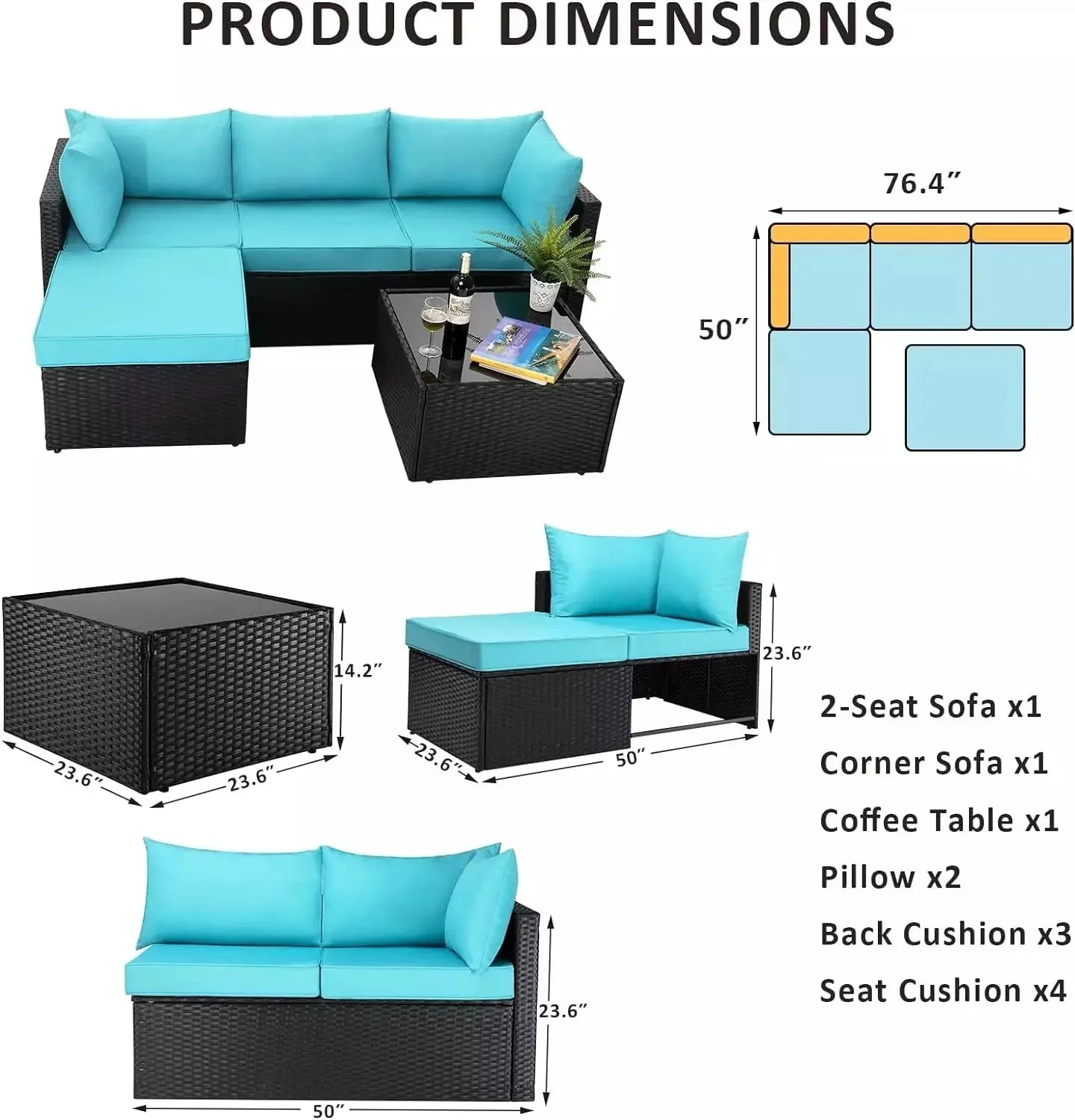 Vitesse 5 Pieces L Shaped Modular Patio Furniture Sets with Ottoman - Image 32