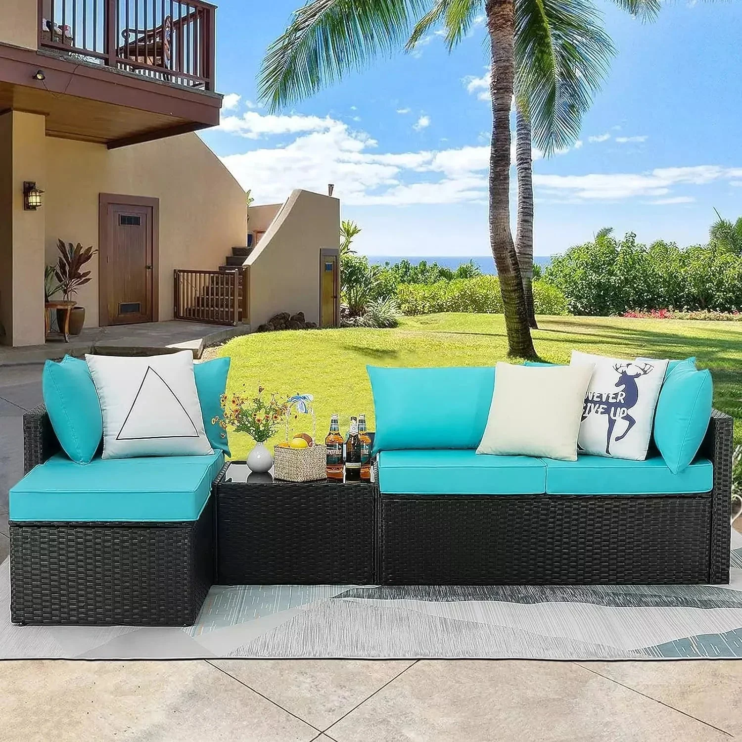 Vitesse 5 Pieces L Shaped Modular Patio Furniture Sets with Ottoman - Image 33
