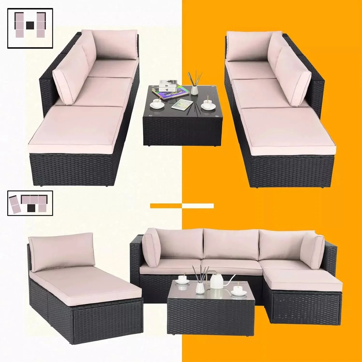 Vitesse 5 Pieces L Shaped Modular Patio Furniture Sets with Ottoman - Image 38