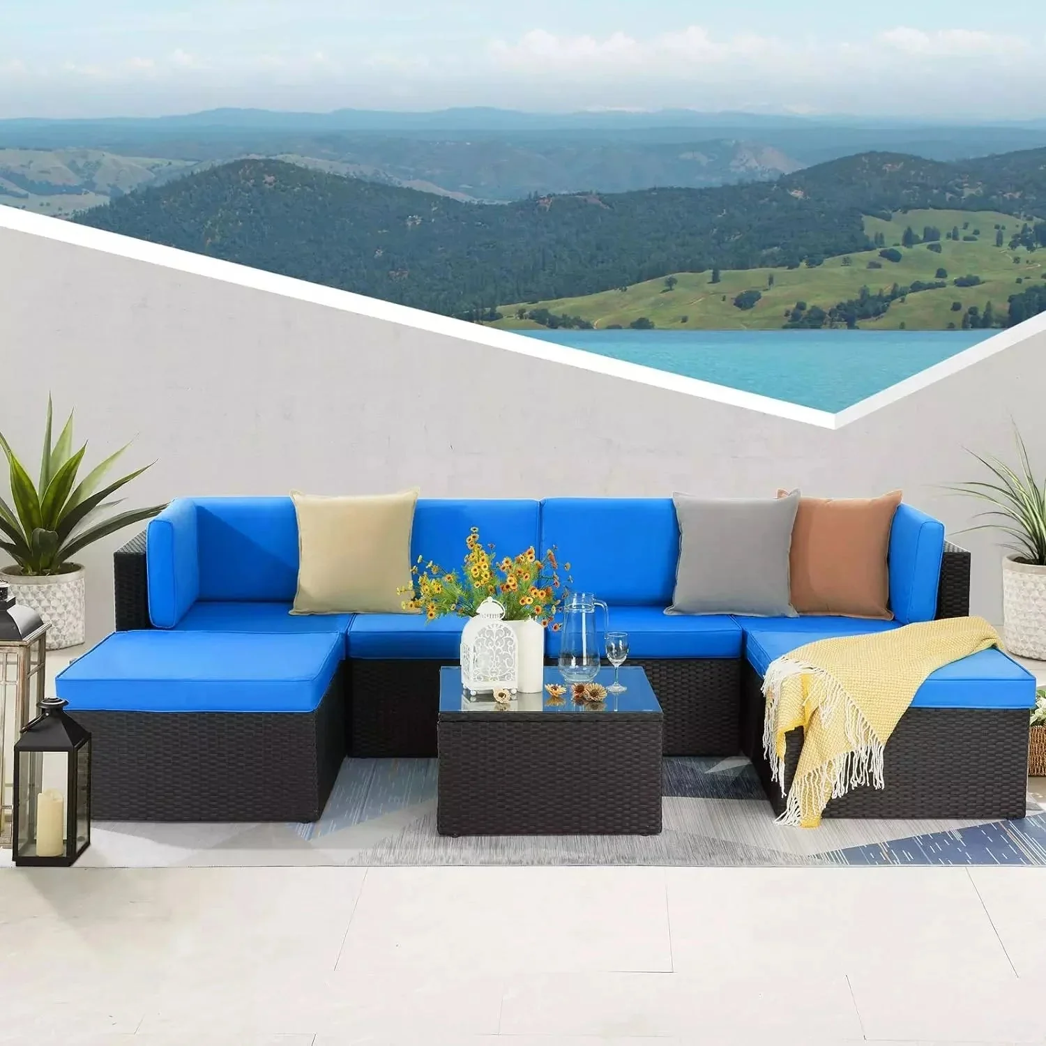 Vitesse 5 Pieces L Shaped Modular Patio Furniture Sets with Ottoman - Image 44