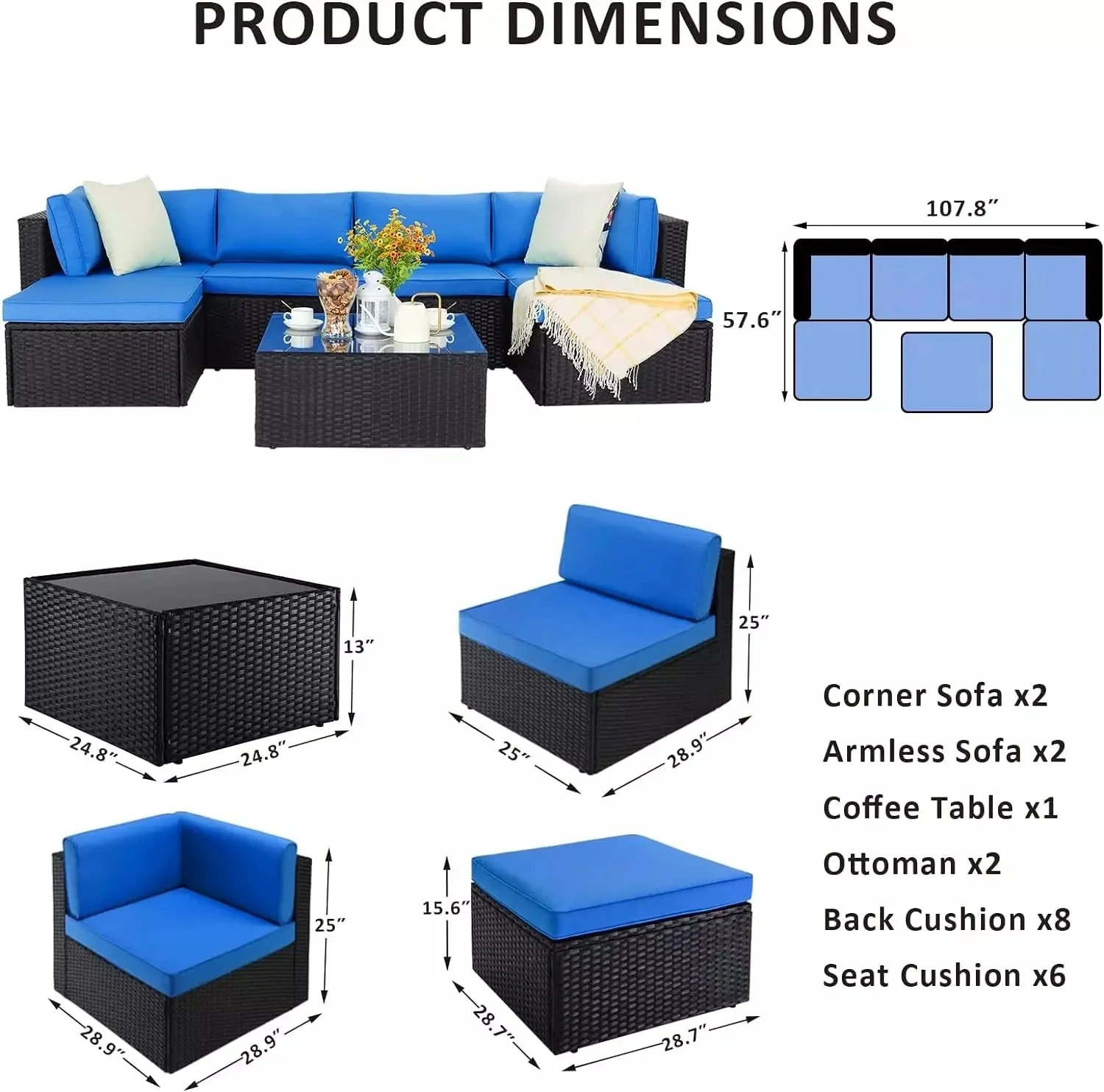 Vitesse 5 Pieces L Shaped Modular Patio Furniture Sets with Ottoman - Image 51