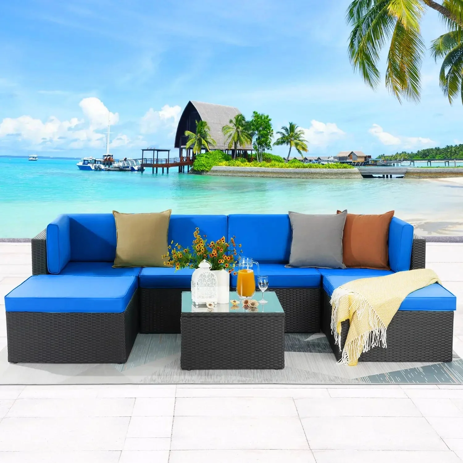 Vitesse 5 Pieces L Shaped Modular Patio Furniture Sets with Ottoman - Image 52