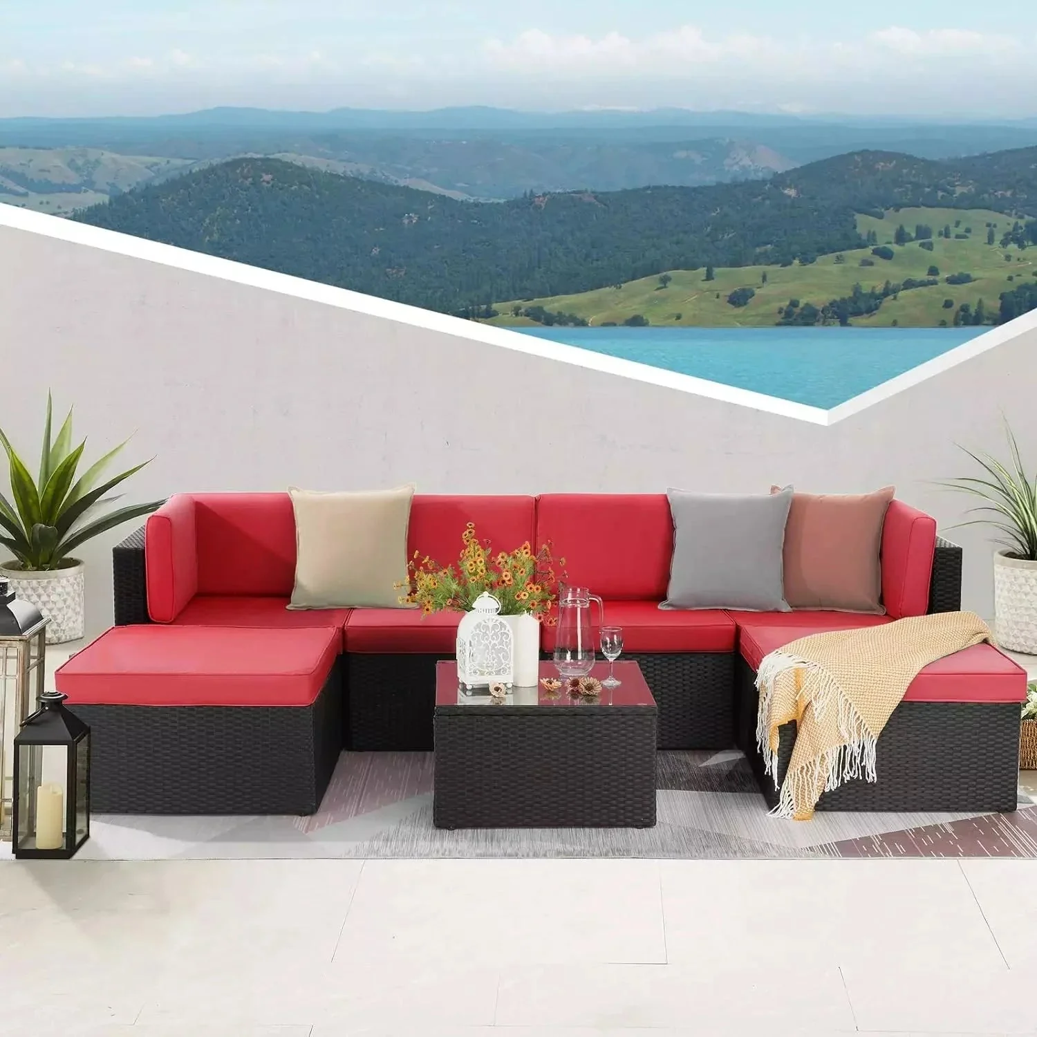 Vitesse 5 Pieces L Shaped Modular Patio Furniture Sets with Ottoman - Image 53