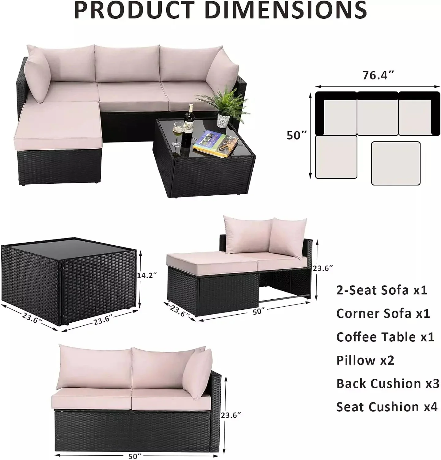 Vitesse 5 Pieces L Shaped Modular Patio Furniture Sets with Ottoman - Image 6