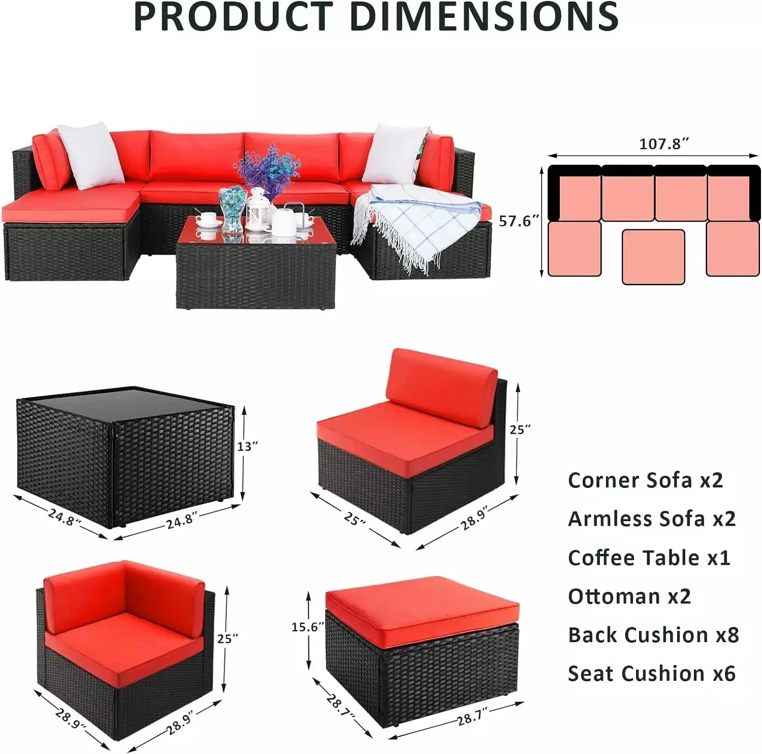 Vitesse 5 Pieces L Shaped Modular Patio Furniture Sets with Ottoman - Image 60