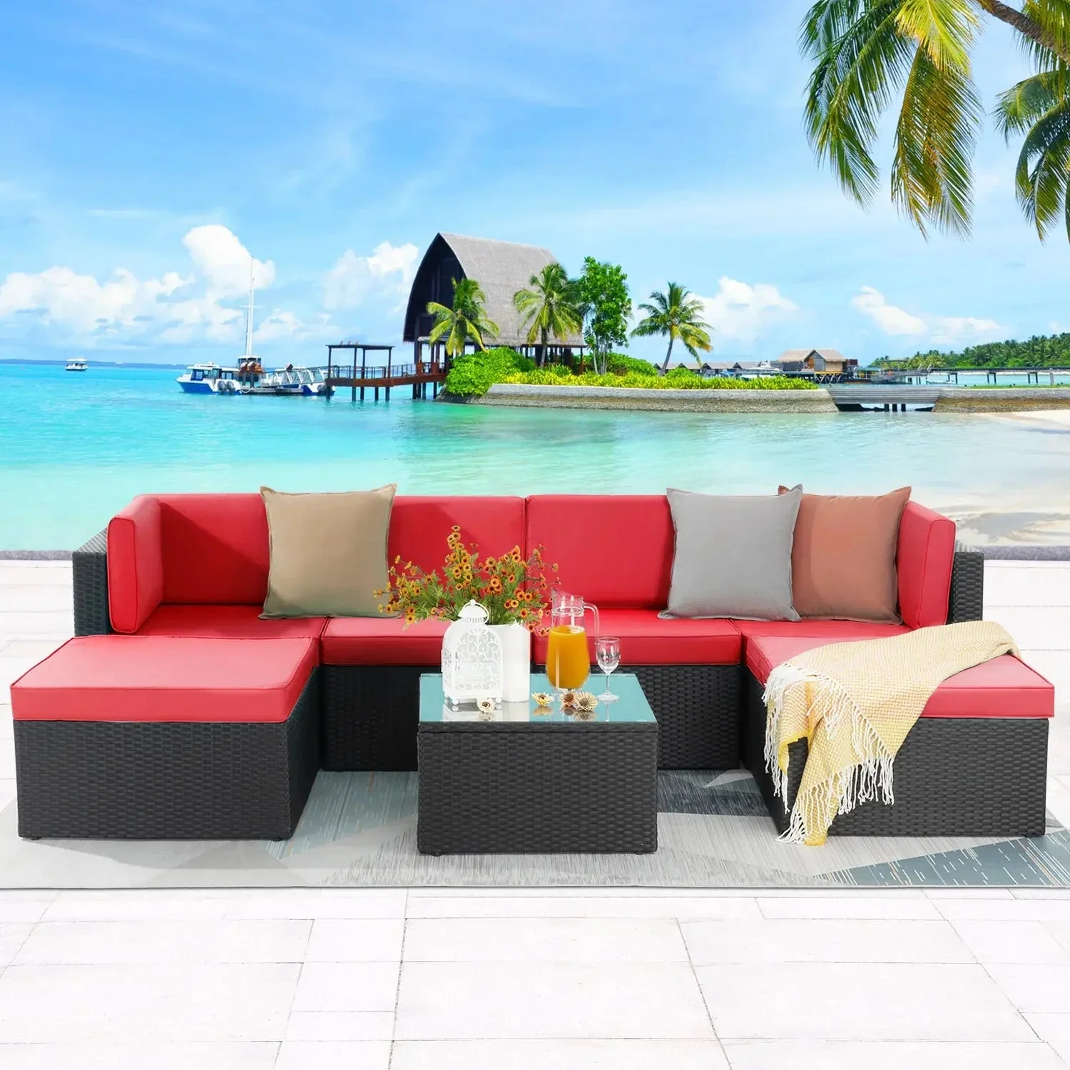 Vitesse 5 Pieces L Shaped Modular Patio Furniture Sets with Ottoman - Image 61