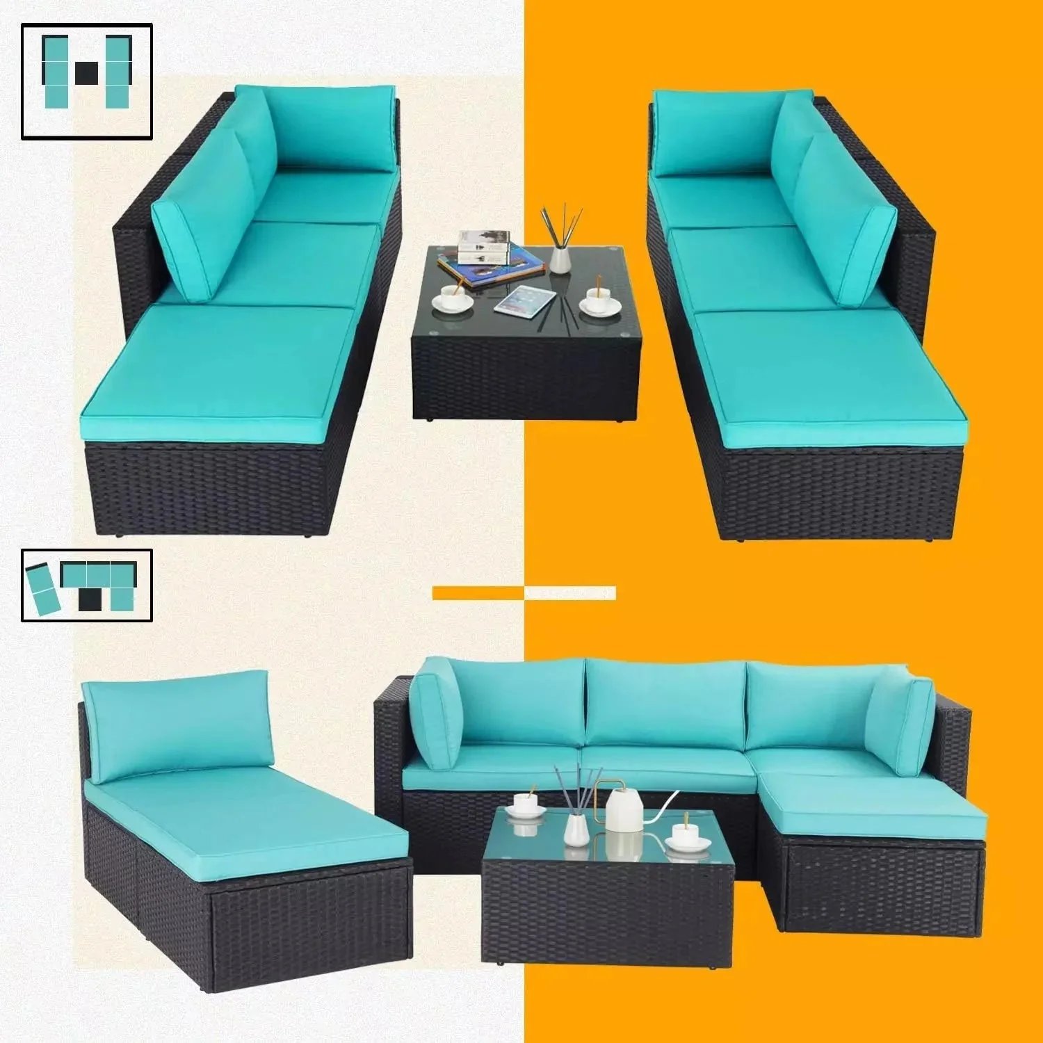 Vitesse 5 Pieces L Shaped Modular Patio Furniture Sets with Ottoman - Image 65