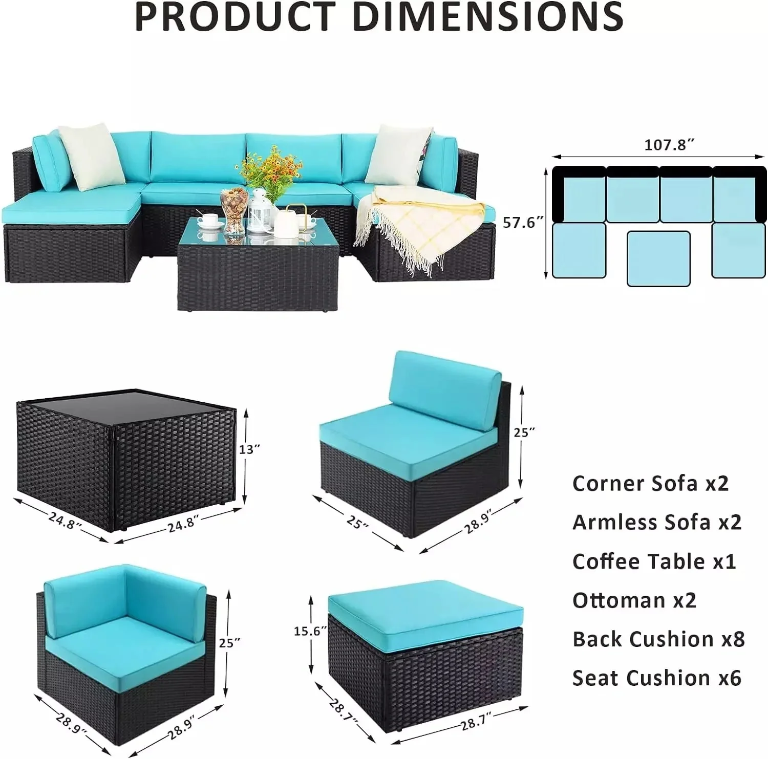Vitesse 5 Pieces L Shaped Modular Patio Furniture Sets with Ottoman - Image 69