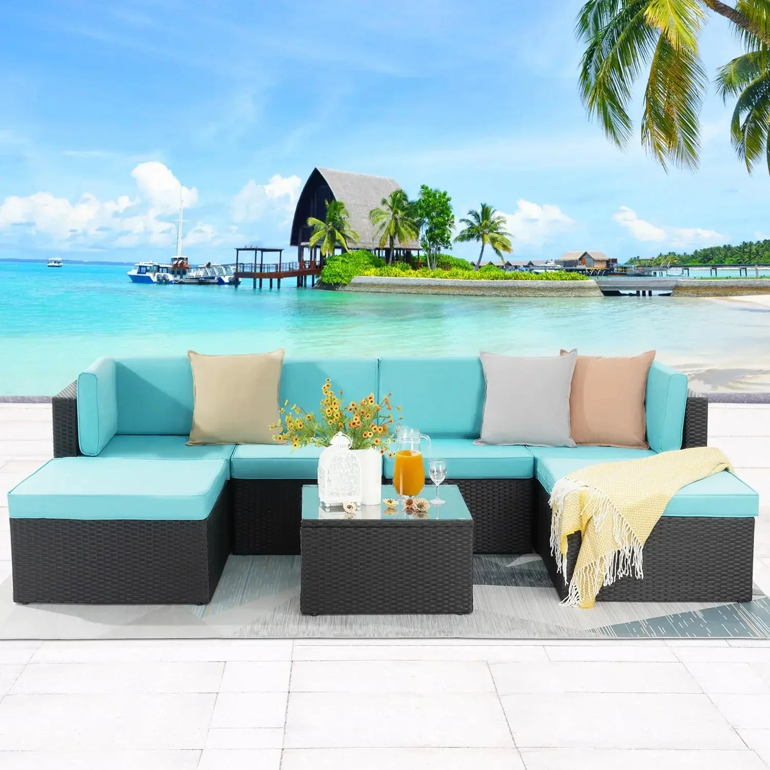 Vitesse 5 Pieces L Shaped Modular Patio Furniture Sets with Ottoman - Image 70