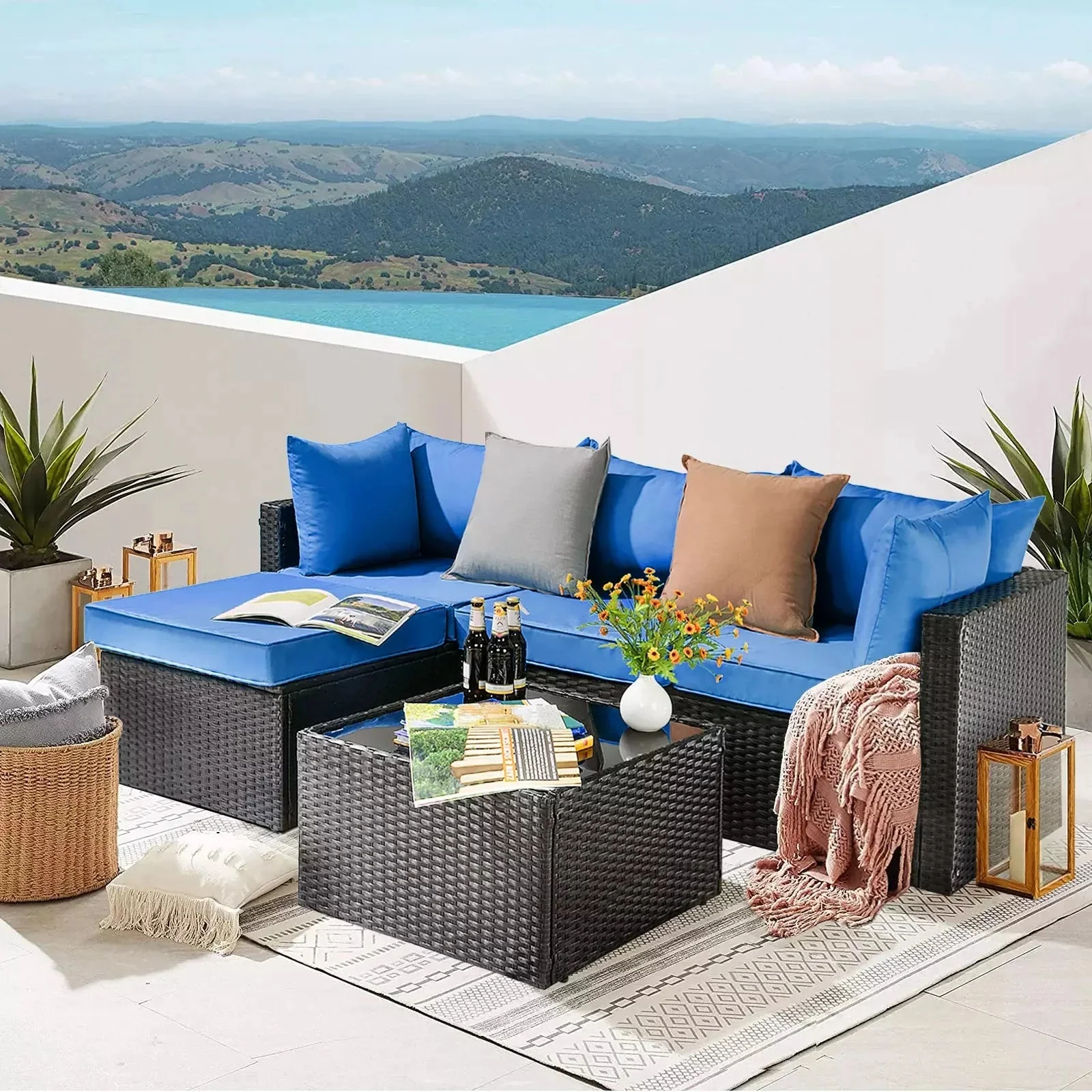 Vitesse 5 Pieces L Shaped Modular Patio Furniture Sets with Ottoman - Image 9