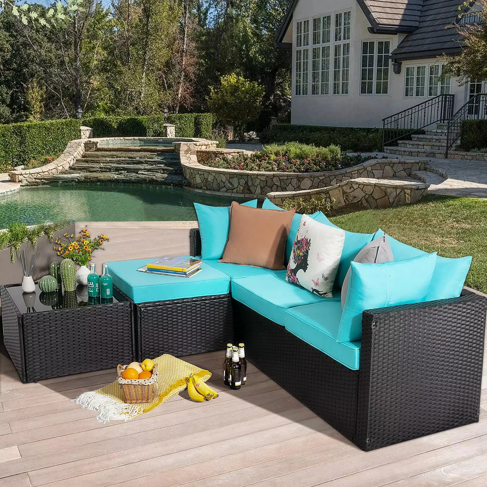 Vitesse 5 Pieces Patio Furniture Sets, Outdoor Sectional Sofa - Image 4
