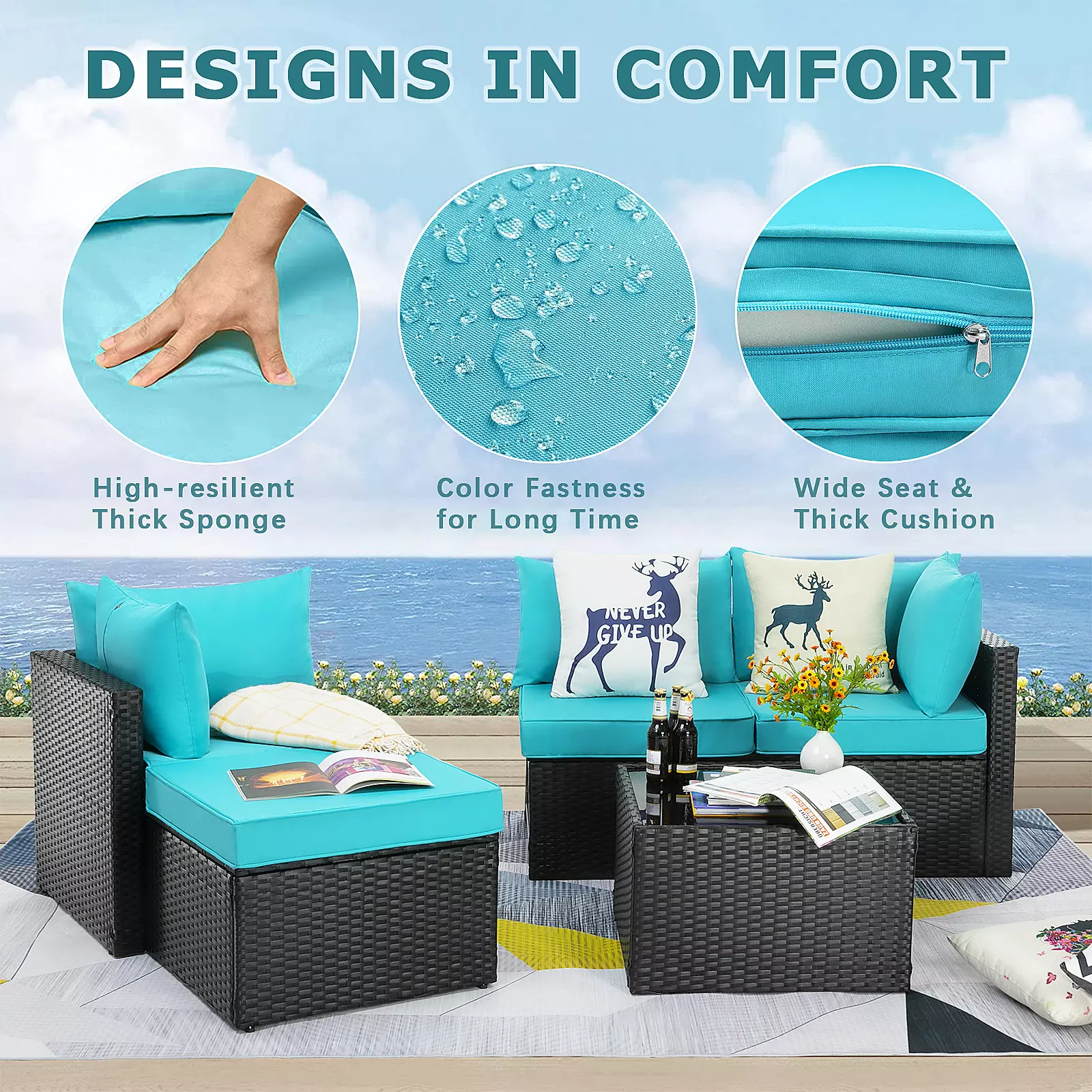 Vitesse 5 Pieces Patio Furniture Sets, Outdoor Sectional Sofa - Image 7