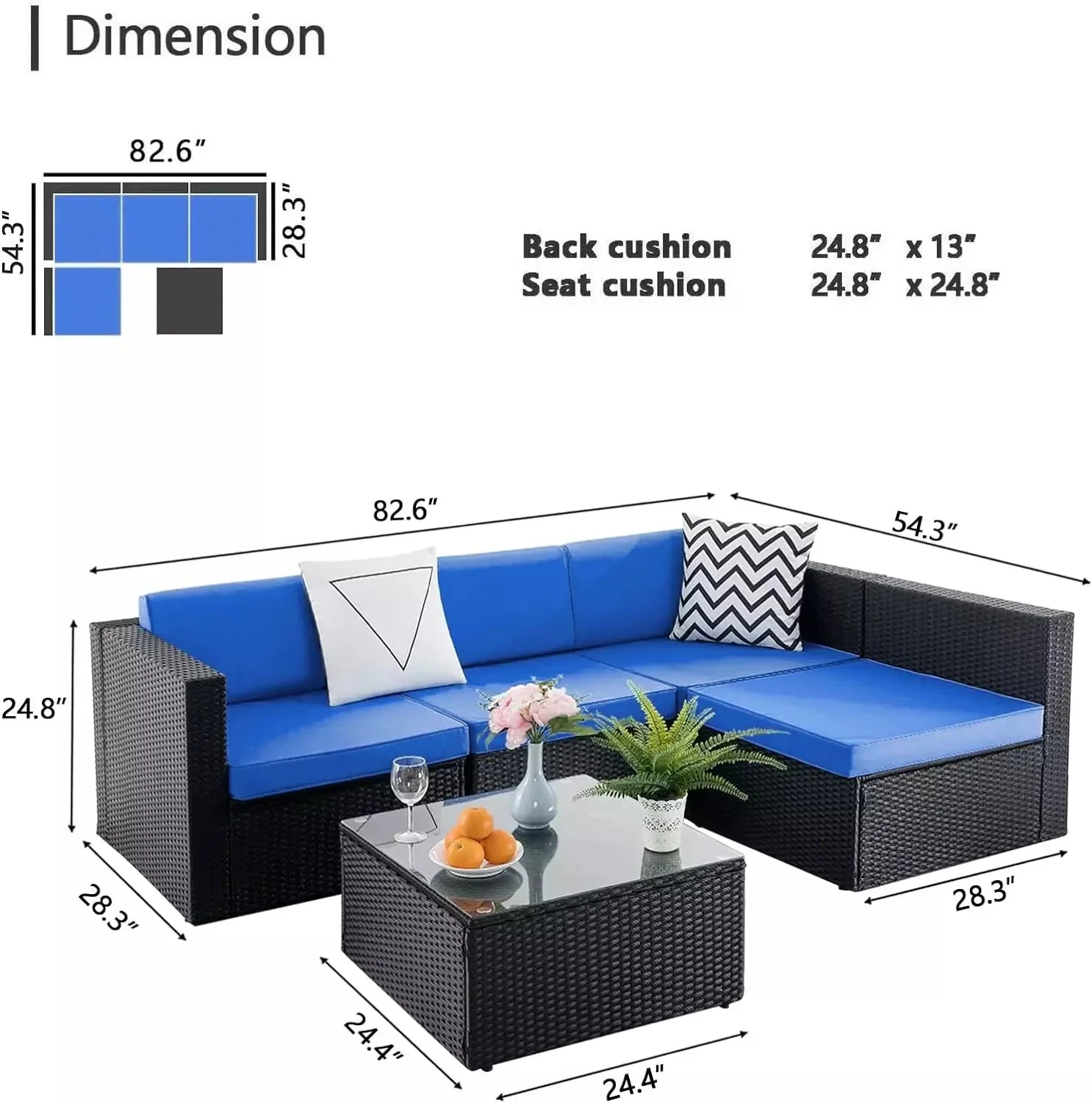 Vitesse 5 Pieces Patio Furniture Sets, Outdoor Sectional Sofa with Table - Image 15