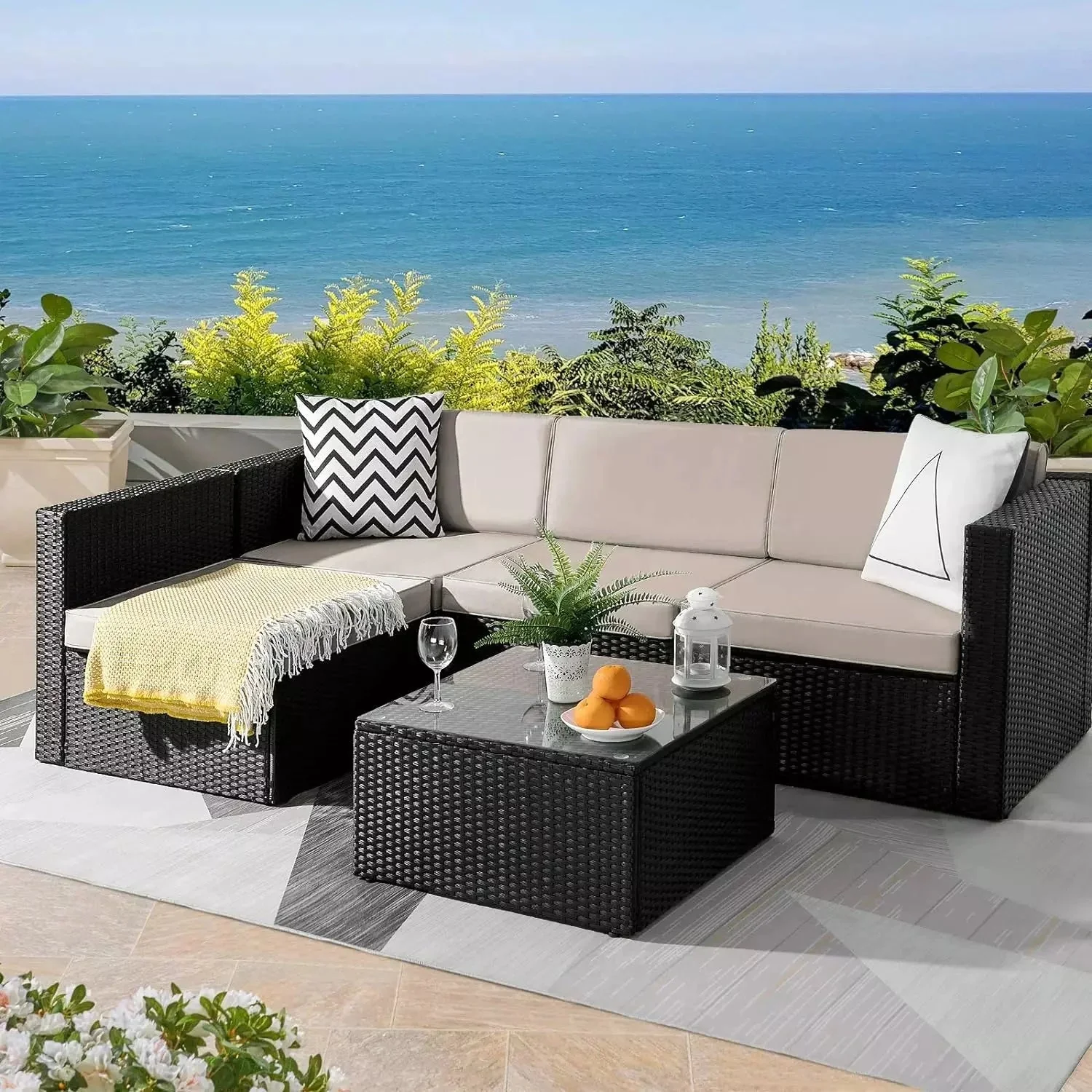 Vitesse 5 Pieces Patio Furniture Sets, Outdoor Sectional Sofa with Table - Image 2