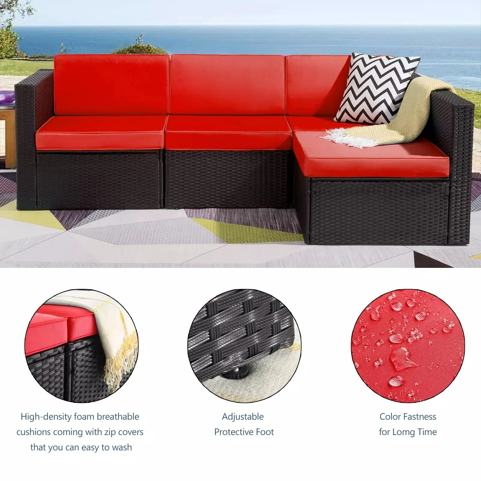 Vitesse 5 Pieces Patio Furniture Sets, Outdoor Sectional Sofa with Table - Image 20