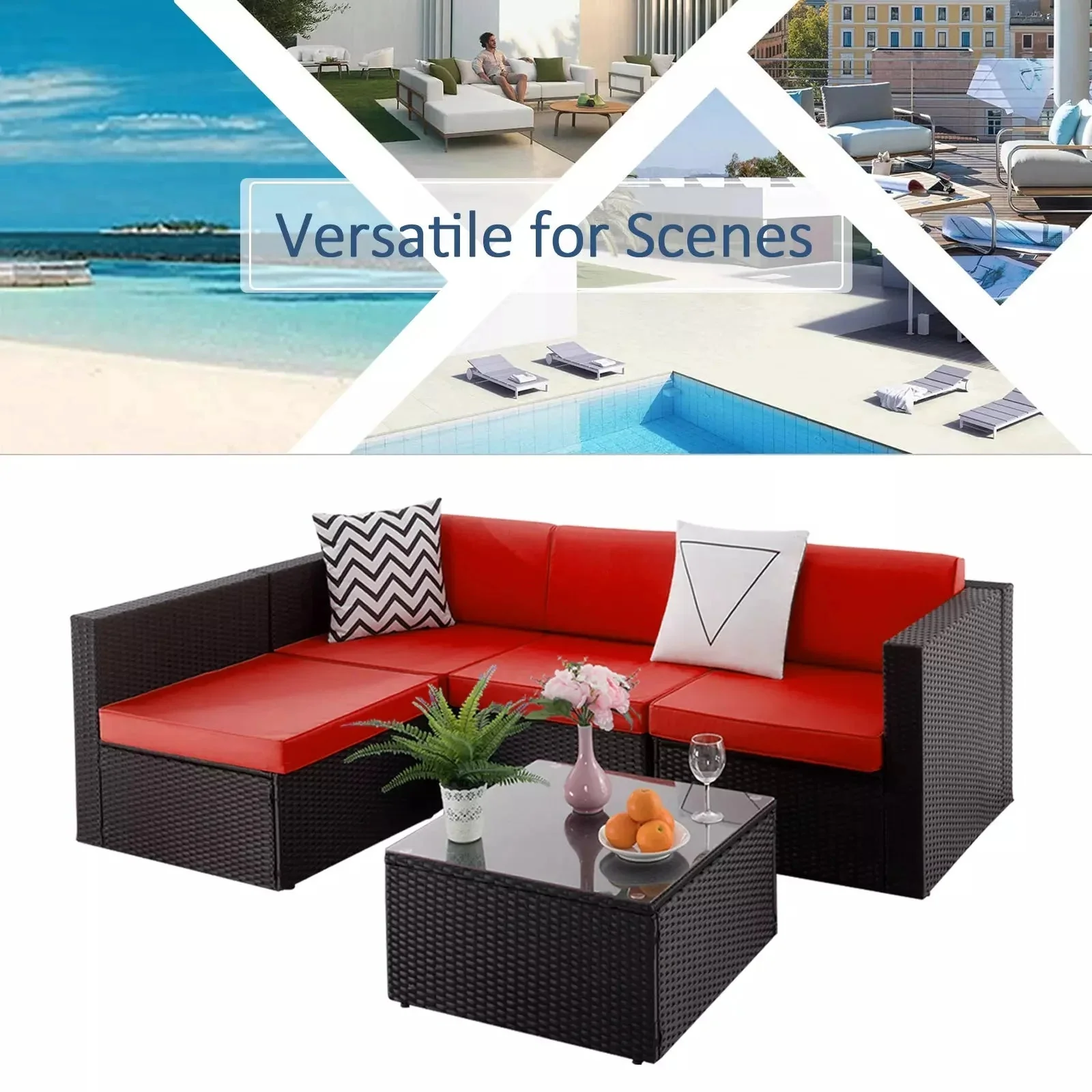 Vitesse 5 Pieces Patio Furniture Sets, Outdoor Sectional Sofa with Table - Image 21