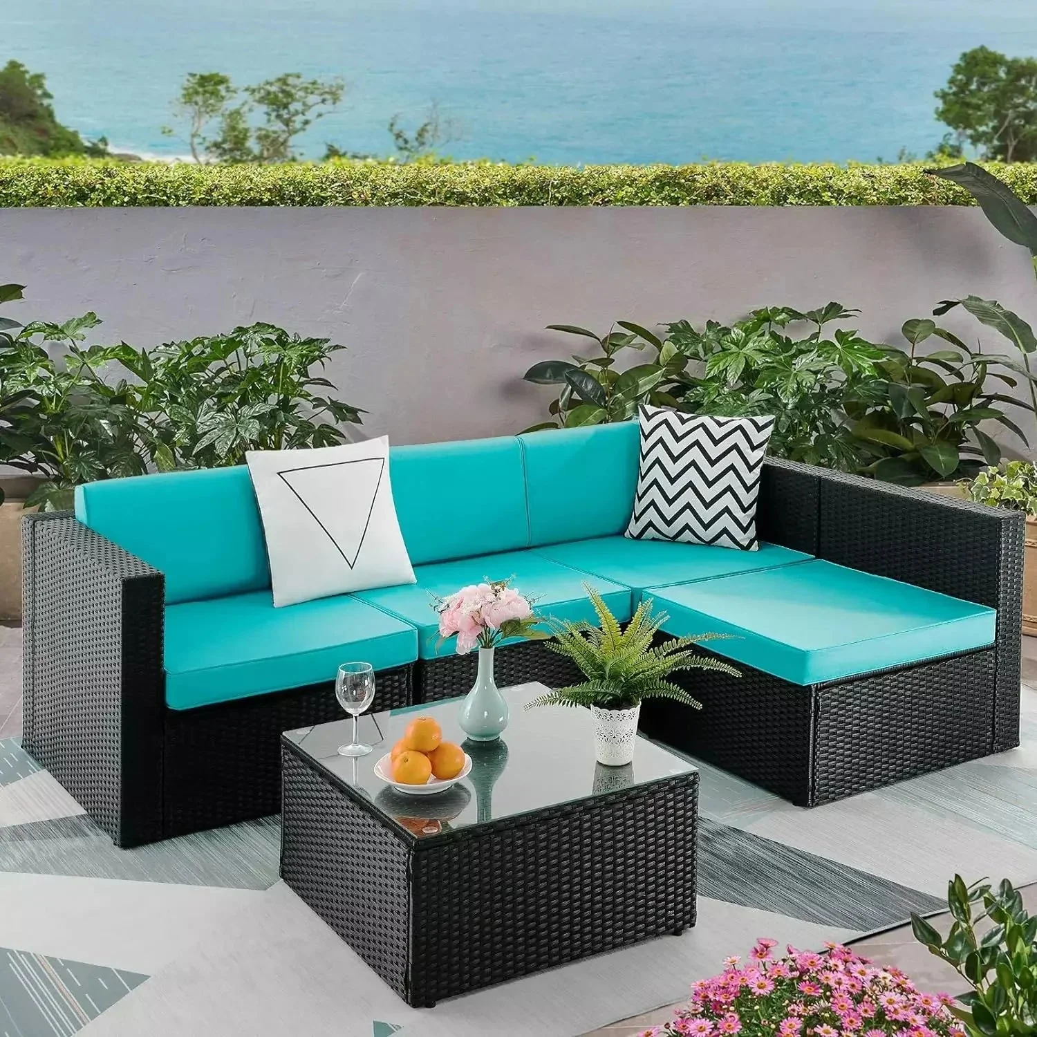 Vitesse 5 Pieces Patio Furniture Sets, Outdoor Sectional Sofa with Table - Image 24