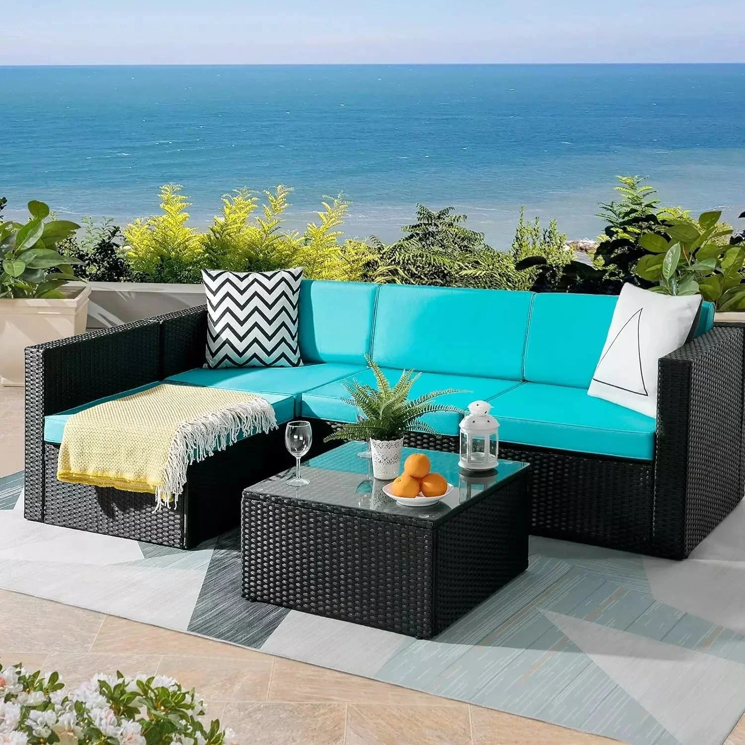 Vitesse 5 Pieces Patio Furniture Sets, Outdoor Sectional Sofa with Table - Image 25