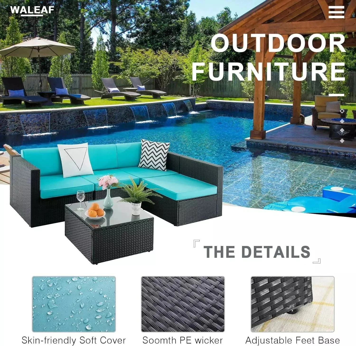 Vitesse 5 Pieces Patio Furniture Sets, Outdoor Sectional Sofa with Table - Image 28